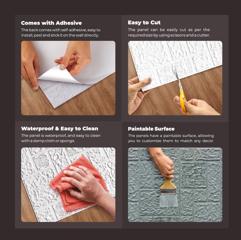 Image of 3D Wall Panels I Peel and Stick I Self Adhesive I Embossed and Paintable I 3D Tiles I 3D Bricks I Size 19.7 inch X 19.7 inch I Pack of 1 I Total Wall Covering Area 2.68 Sq.Ft. (PVC, White)