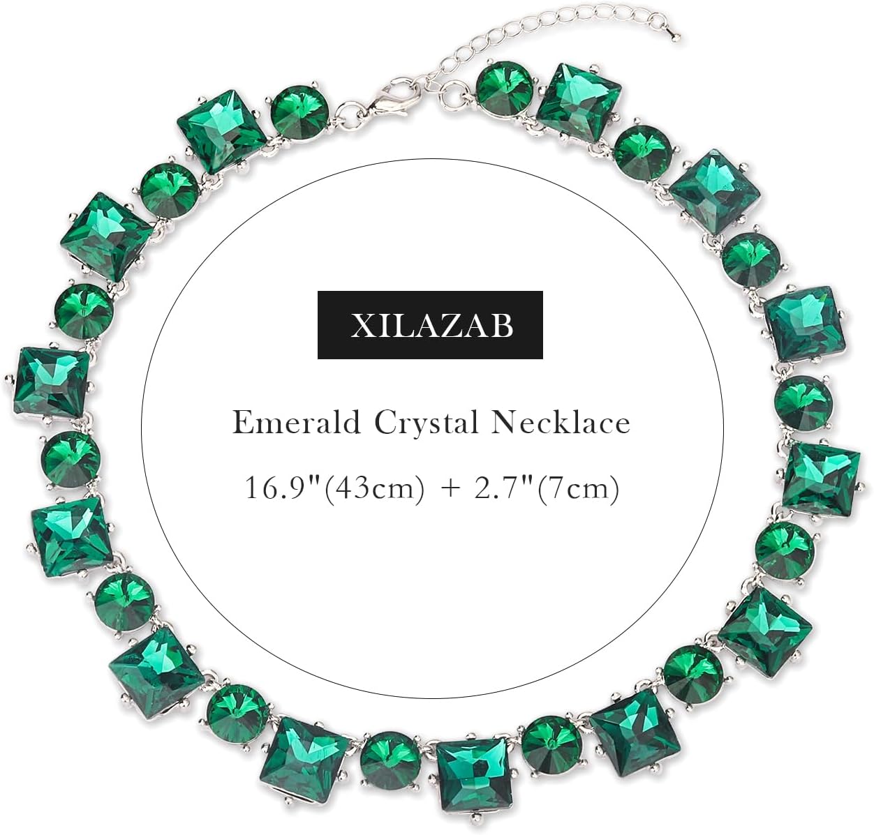 Emerald Green Crystal Rhinestone Statement Bib Choker Necklace for Women Sparkly Dark Green Square Round Gem Stone Collar Necklace Green Prom Costume