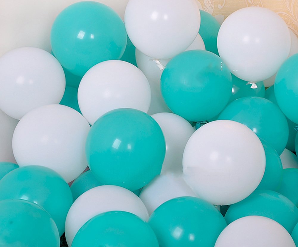 AnnoDeel 50 Pcs 12inch White and Teal Balloons, Blue and White Balloons for Baby Birthday Wedding Party Decorations Supply