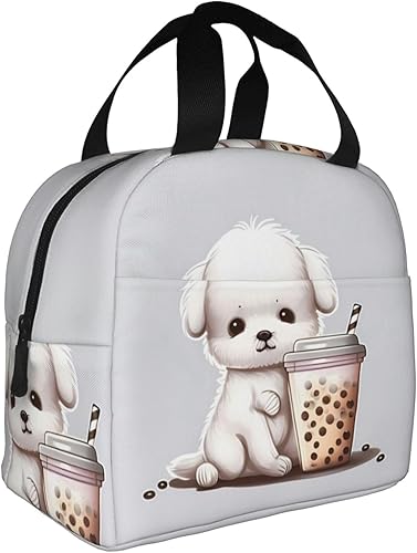 Miniatura 2 de Worihut Bolsa de almuerzo térmica térmica congelable con diseño de perrito y té con leche, lonchera Bento impermeable, para mujeres y hombres, para