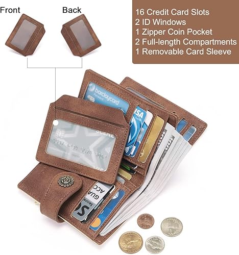 Miniatura 4 de CLUCI Billeteras pequeñas para mujer, con bloqueo RFID, de cuero, con triple pliegue, compacto, tarjetero con ventana de identificación, monedero