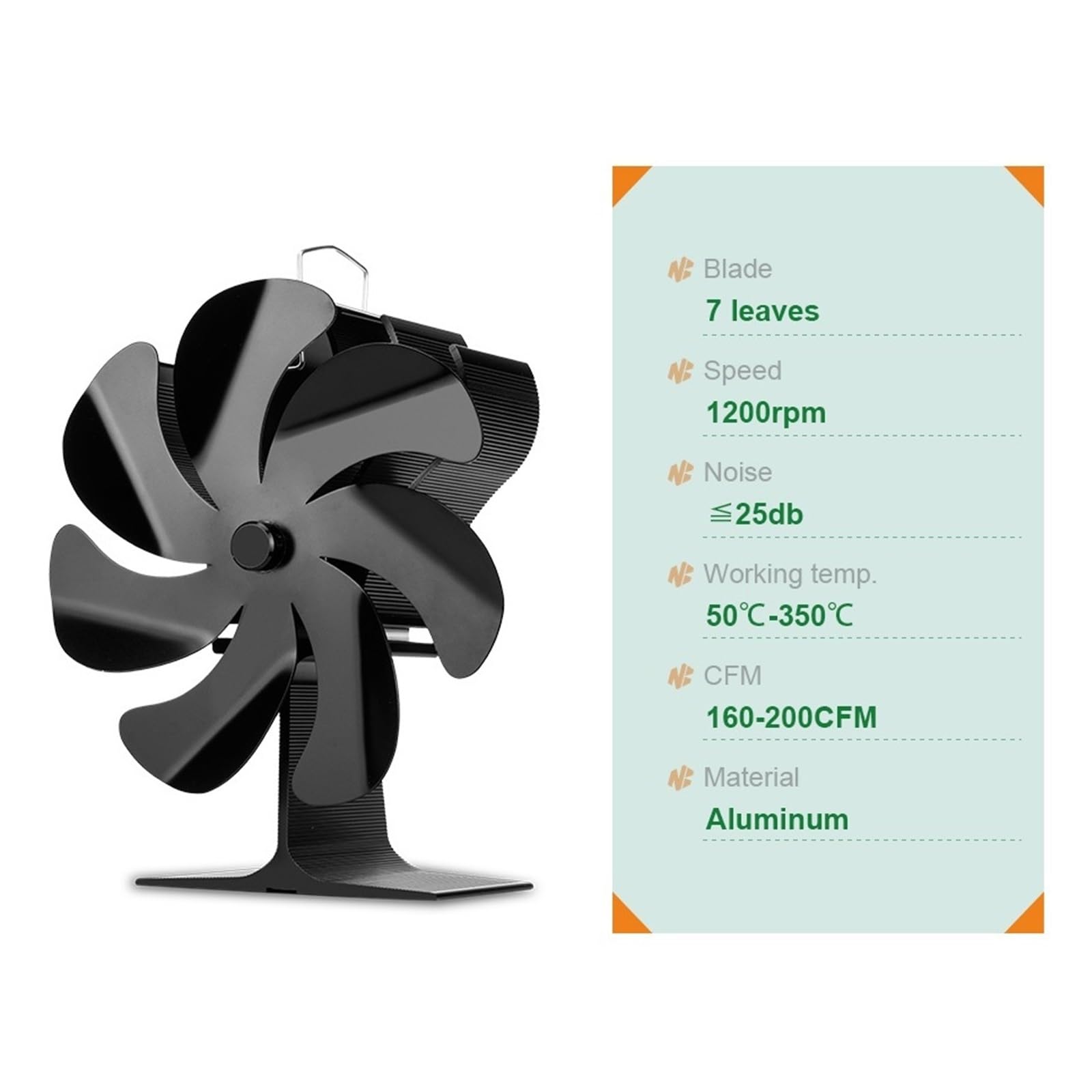 Ventilador Estufa Leña Ventilador For Hogar Negro Con 7 Aspas, Estufa De Calor, No Requiere Batería Ni Electricidad, Quemador Leña, Ecológico Silencioso(1 PCS-7 Blade)