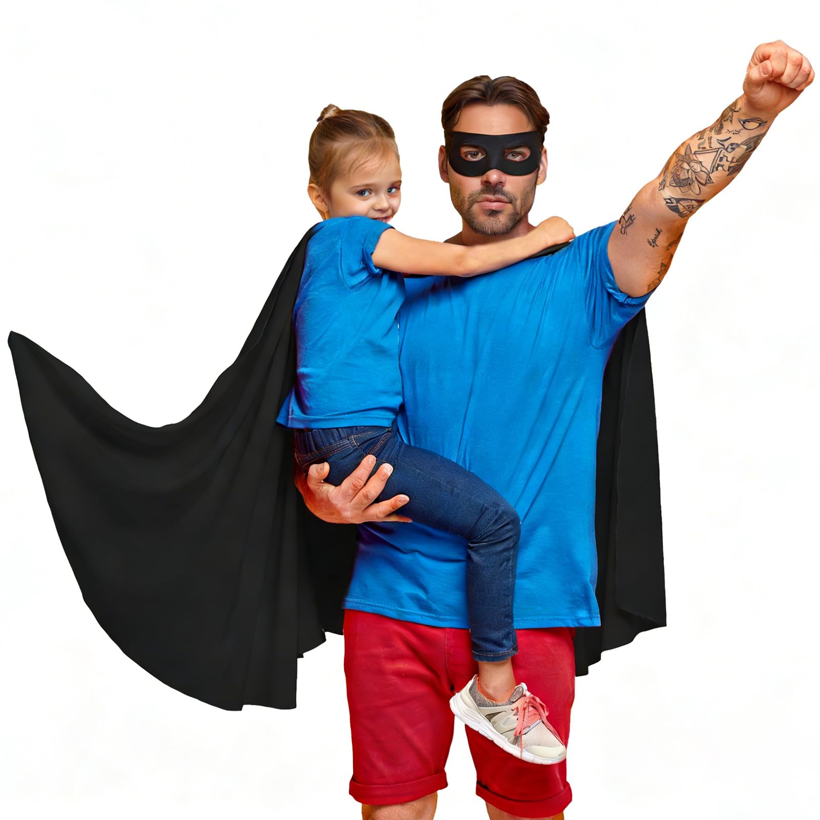 Wildarms Erwachsenen-Superhelden-Mantel und Maske für Männer und Frauen – Vampirmäntel für Halloween, Kostüm für Kostümpartys und Superman-Kostüm (Schwarz, 140CM)