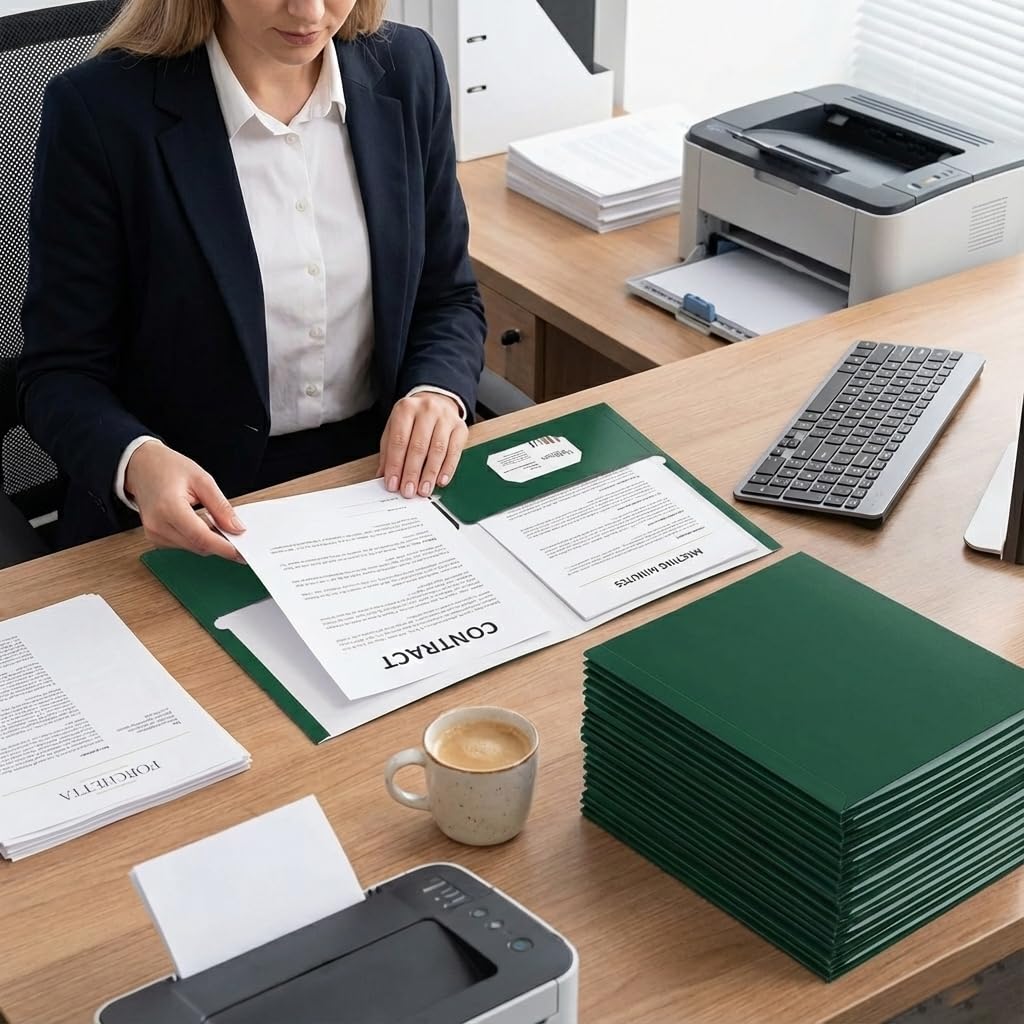 Zzrywuty Carpetas de archivos con bolsillos, tamaño carta, paquete de 50 carpetas de papel con ranura para tarjetas, carpetas de dos bolsillos para estudiantes escolares, hombres de negocios,