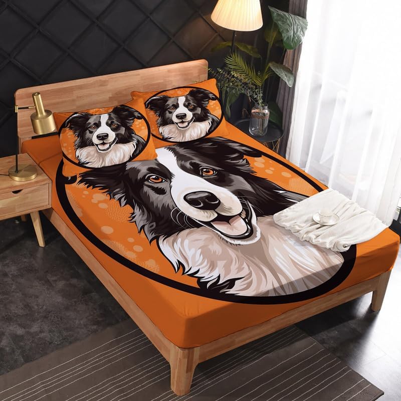 Miniatura 2 de Juego de sábanas Queen  Juego de sábanas de Border Collie, lindas sábanas y fundas de almohada para cachorros, microfibra suave y bolsillo profundo