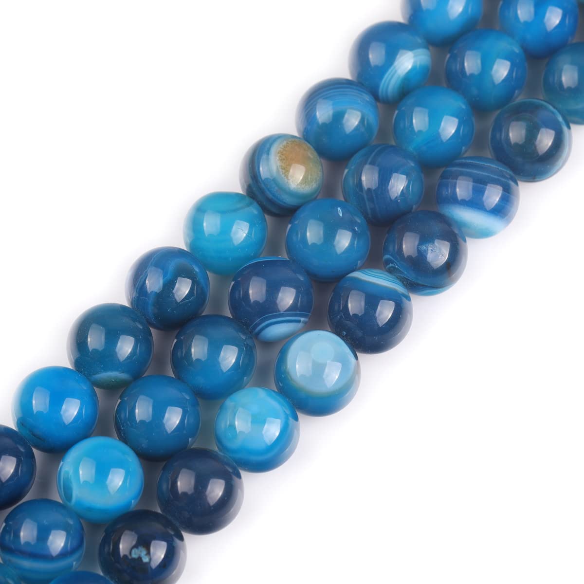 GEM-Inside 14mm Blue Banded Agate Stone Round Gemstone Semi Precious Loose Beads for Jewellery Making 15''