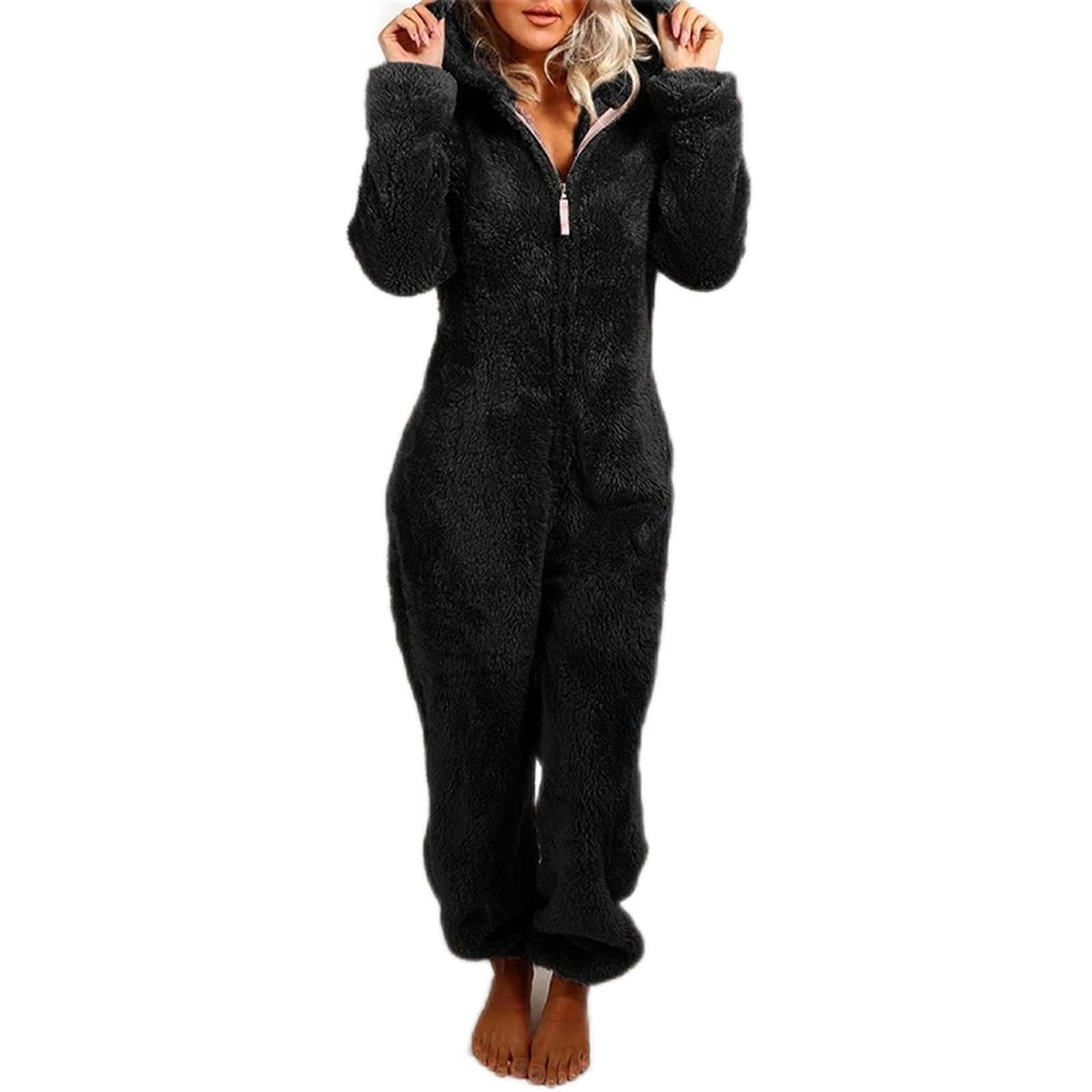 Mobeur Onesies for Women Warm Soft Flannel One-Piece Pajamas Fluffy Adult Fleece Zip Up Ho...