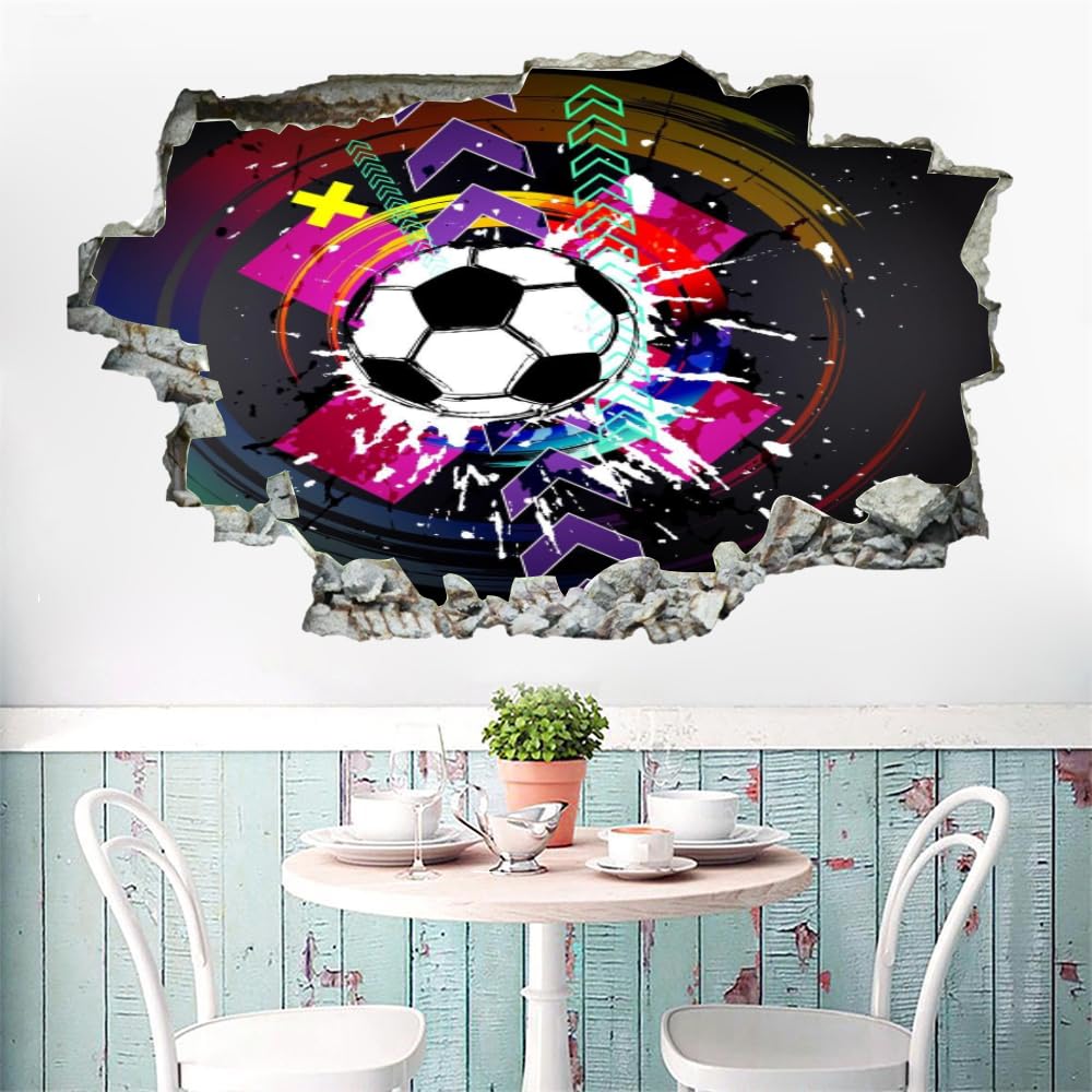 Decalcomanie Da Muro 3D Smashed Art Decor Calcio Tatuaggi Da Parete Wall Stickers Arte Astratta Per Ragazze Bambini Adesivo Murale Regalo Per La Casa 120x80cm