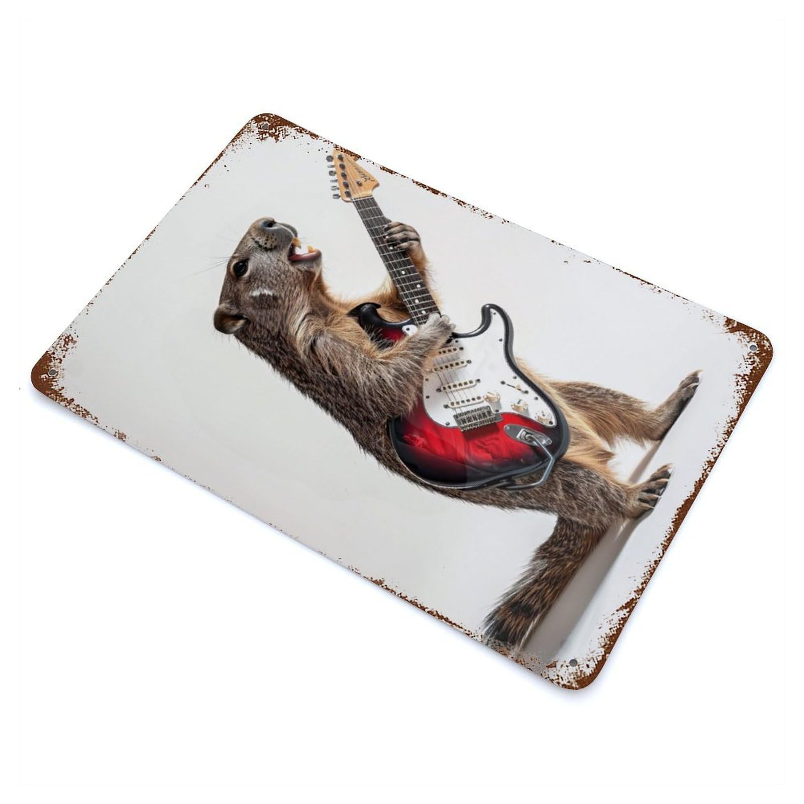 Garage Style Groundhog Guitar Vintage Rust Metal Sign 11.8"x7.9", Industrial Home Decor for Bar And Workshop