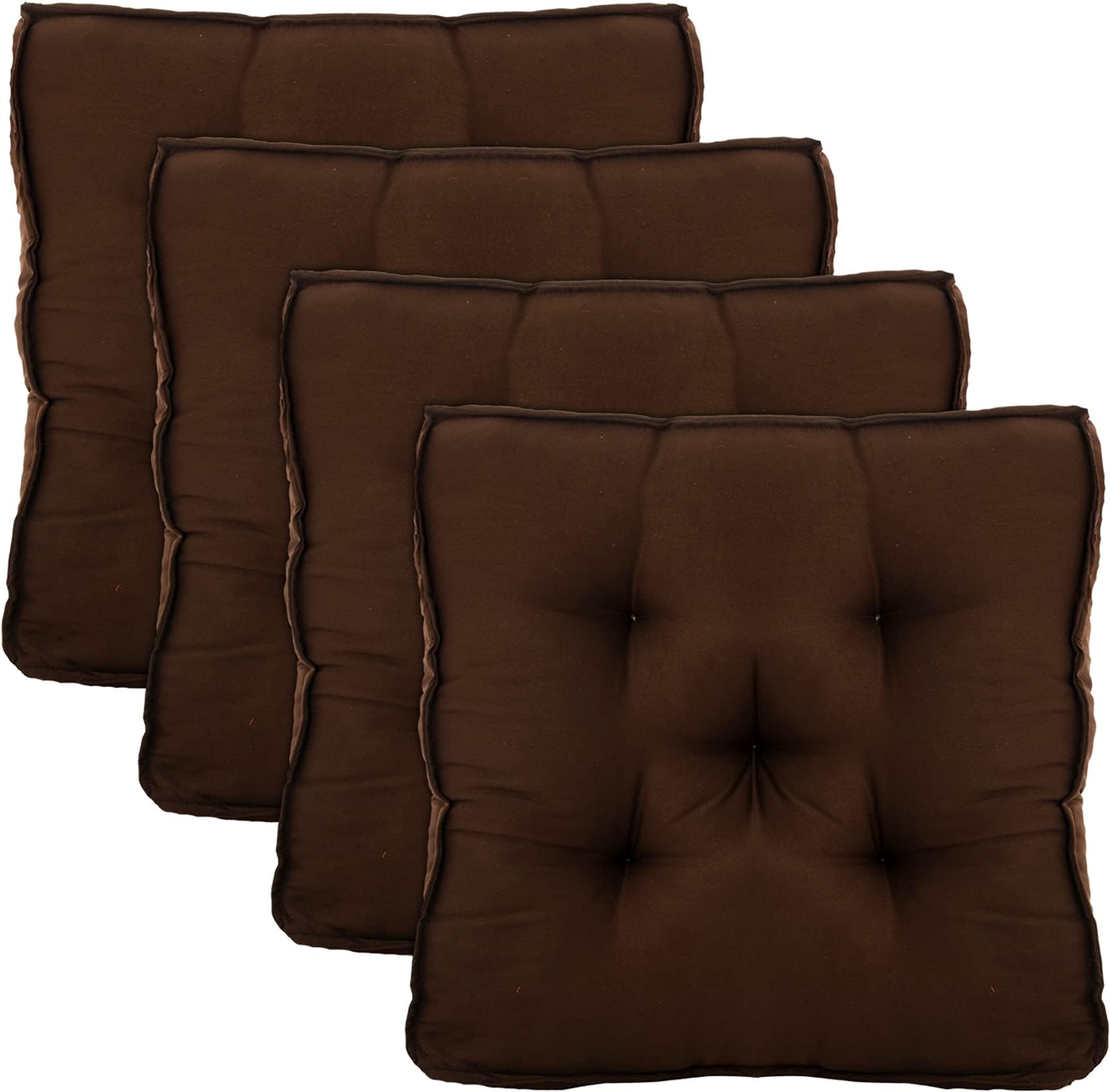 Kuber Industries Microfiber Square Chair Pad Seat Cushion for Car Pad, Office Chair, Indoor/Outdoor, Dining Living Room, Kitchen-Pack of 4, 18 * 18 Inch (Brown), Standard (HS_37_KUBMART020894)