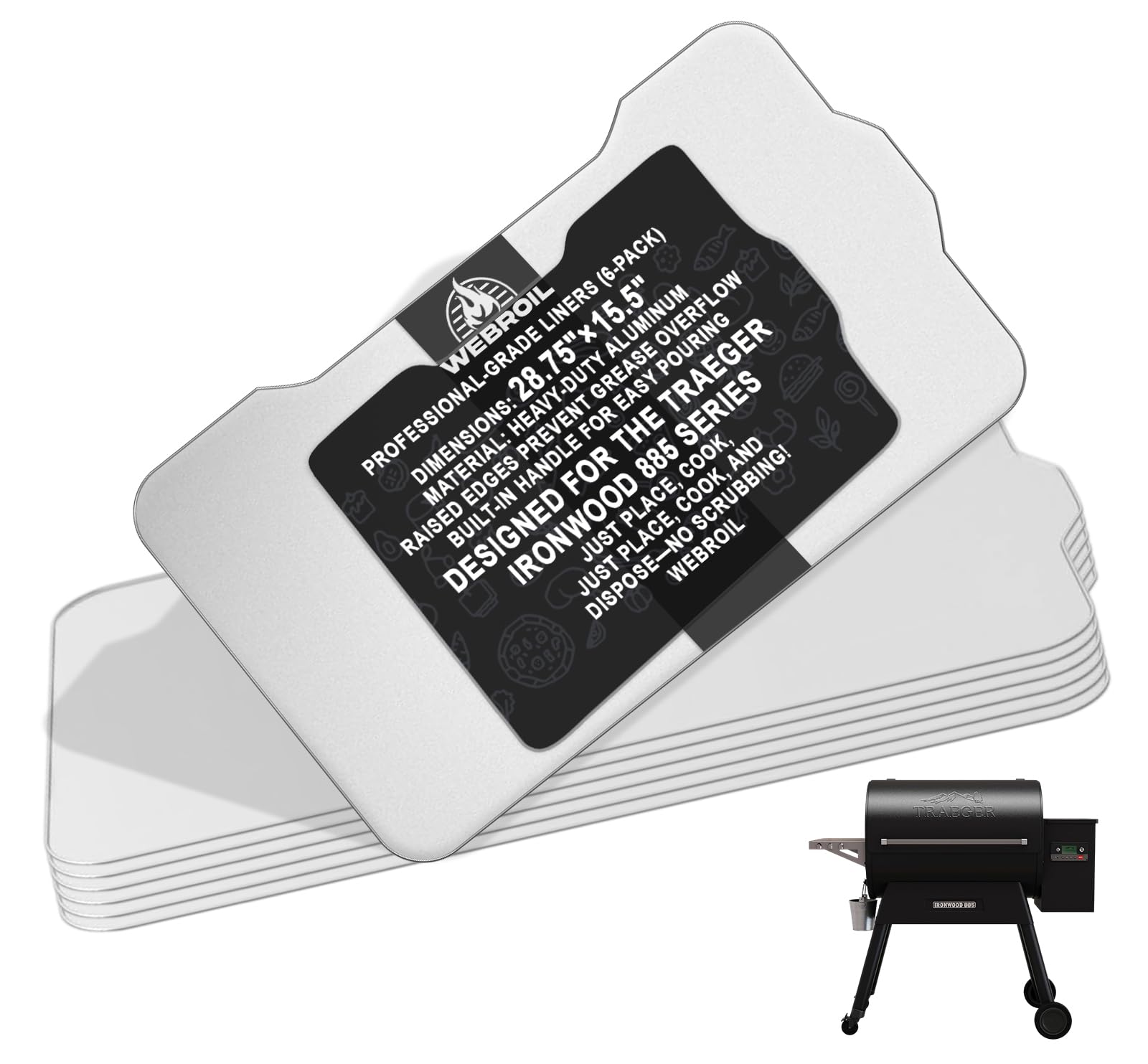 Photo 1 of WEBROIL BAC521 Drip Tray Liners for Traeger Ironwood 885 (6 Pcs)