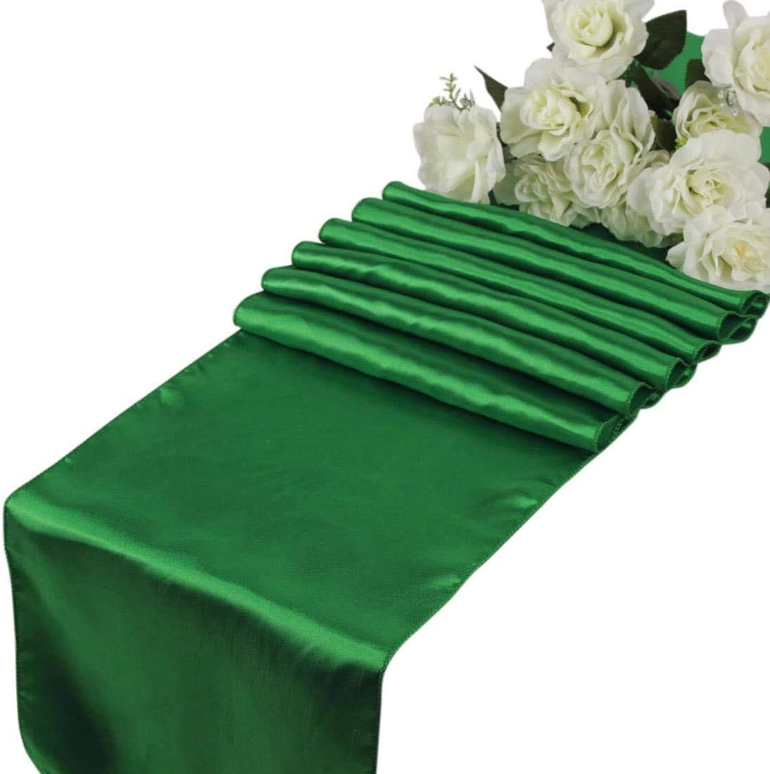 Satin Table Runner for Wedding Banquet Decoration Pack of 1,5,10,20 (Green, 20)