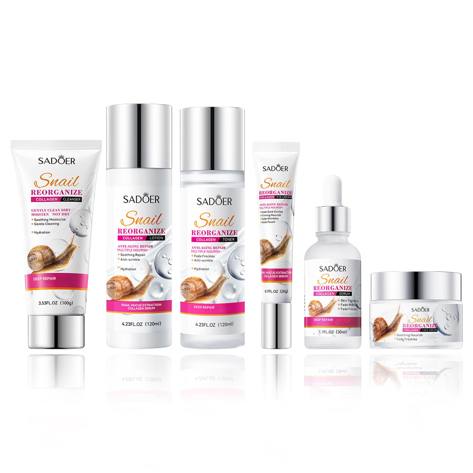 Snail Skin Care Set, Snail Mucin Extract, Soothing, Moisturizing & Hydrating, Valentine's Day & Holiday Set