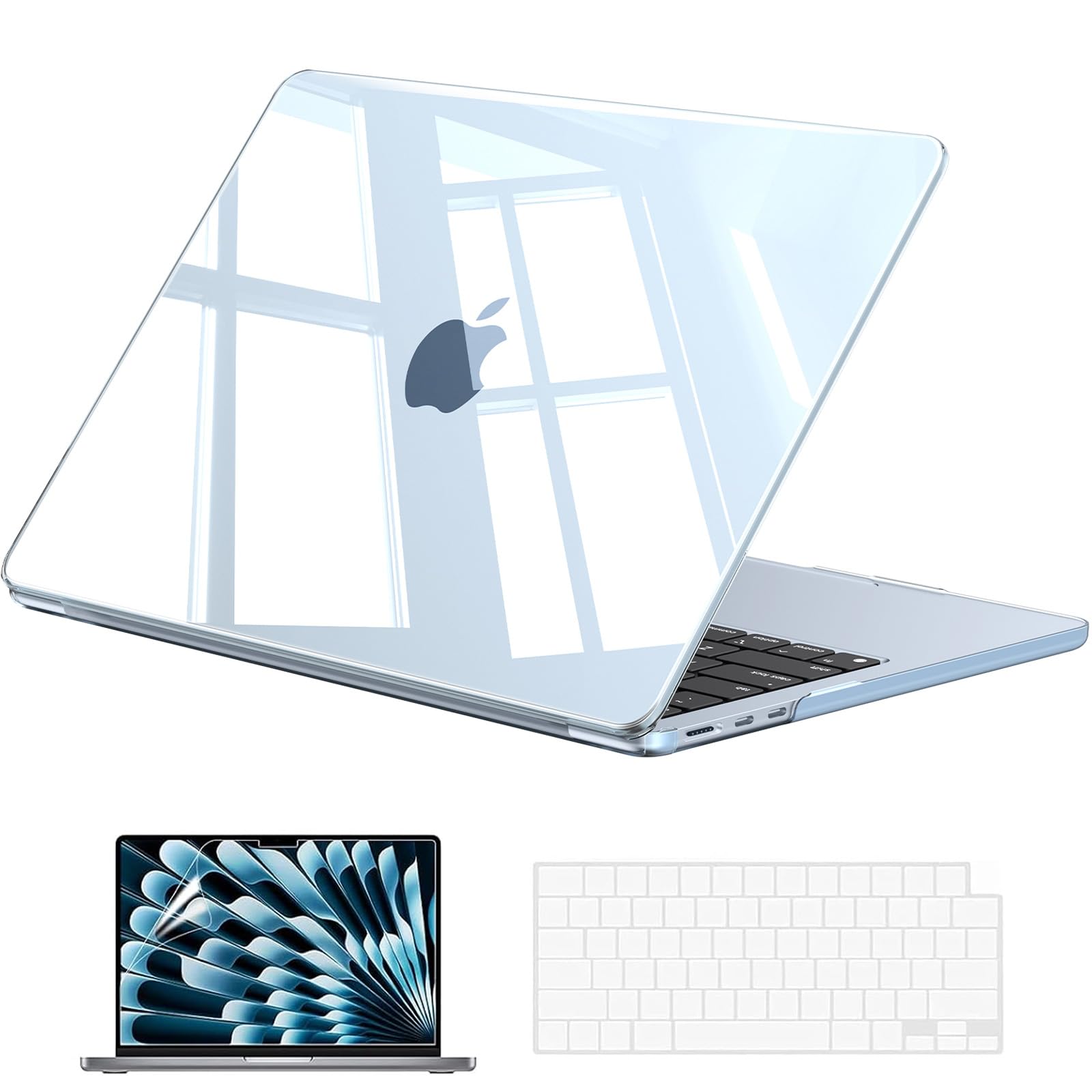 EooCoo Case for MacBook Air 15 inch M5 M4 M3 M2 2026-2023, Crystal Sky Blue