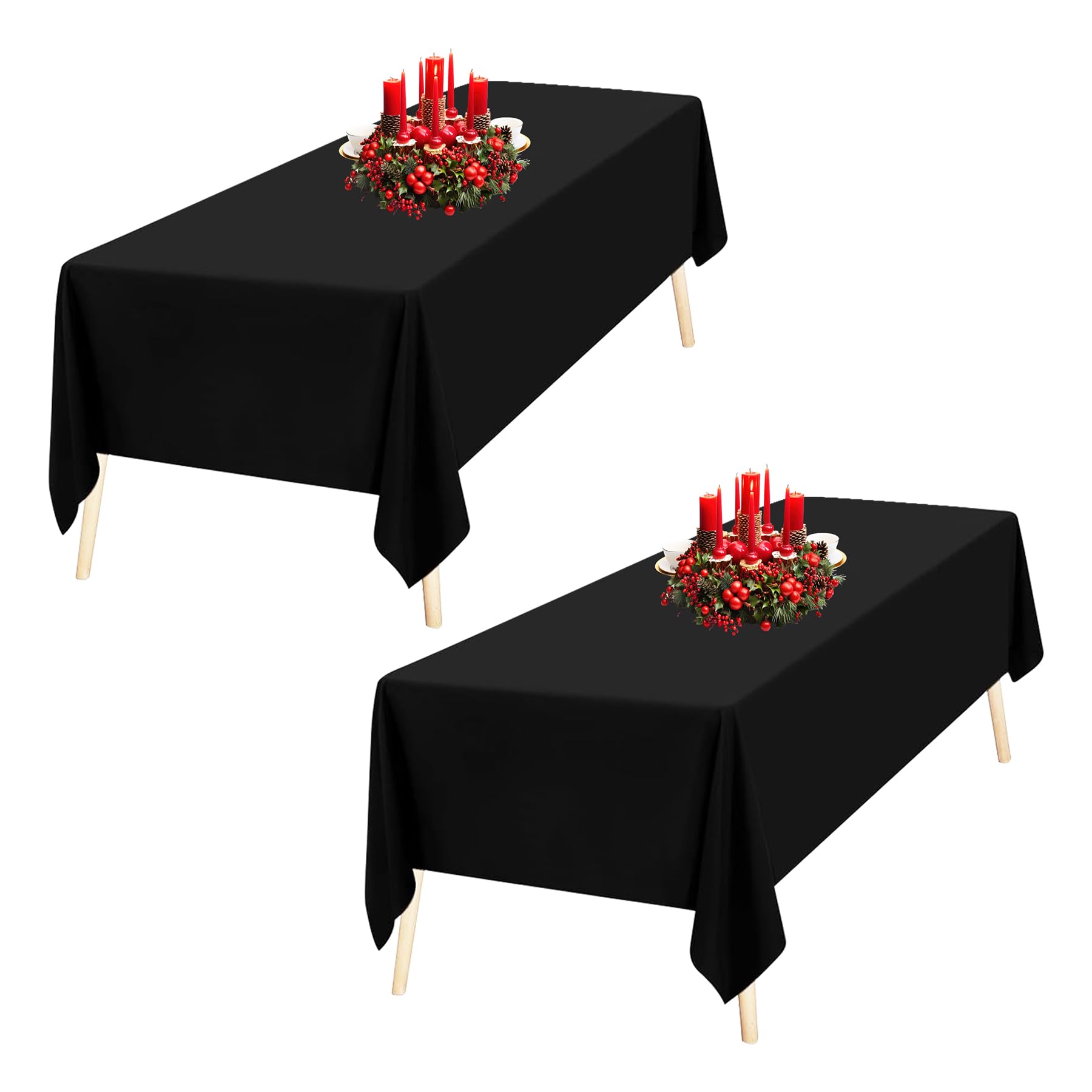 Trimming Shop Black Rectangle Polyester Tablecloth, 70" x 108" Premium Linen Table Cover, Washable Fabric Table Cloth for Dining Table, Banquet, Wedding, Christmas, Birthday, Parties, 2pcs