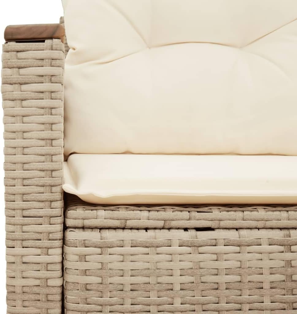 Outdoor Garden Sofa, 2-Person Patio Loveseat with Foldable Design, Weather-Resistant Poly Rattan Furniture with Acacia Wood Armrests and Cushions, Beige