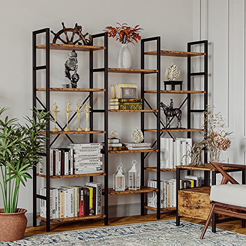 Ironck Bookcases And Bookshelves Triple Wide 5 Tiers Industrial Bookshelf, Large Etagere Bookshelf Open Display Shelves With Metal Frame For Living Room Bedroom Home Office #TOP2