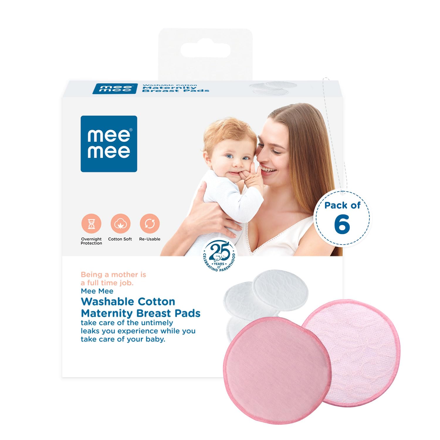 Reusable Cotton Maternity Breast Pads for Feeding Mothers 6 Pcs | Washable Absorbing Nursing Pads, Leak Proof | Anti-Bacterial Dermatologically Tested, Bamboo Rayon Pads (100 Washes, Pink)