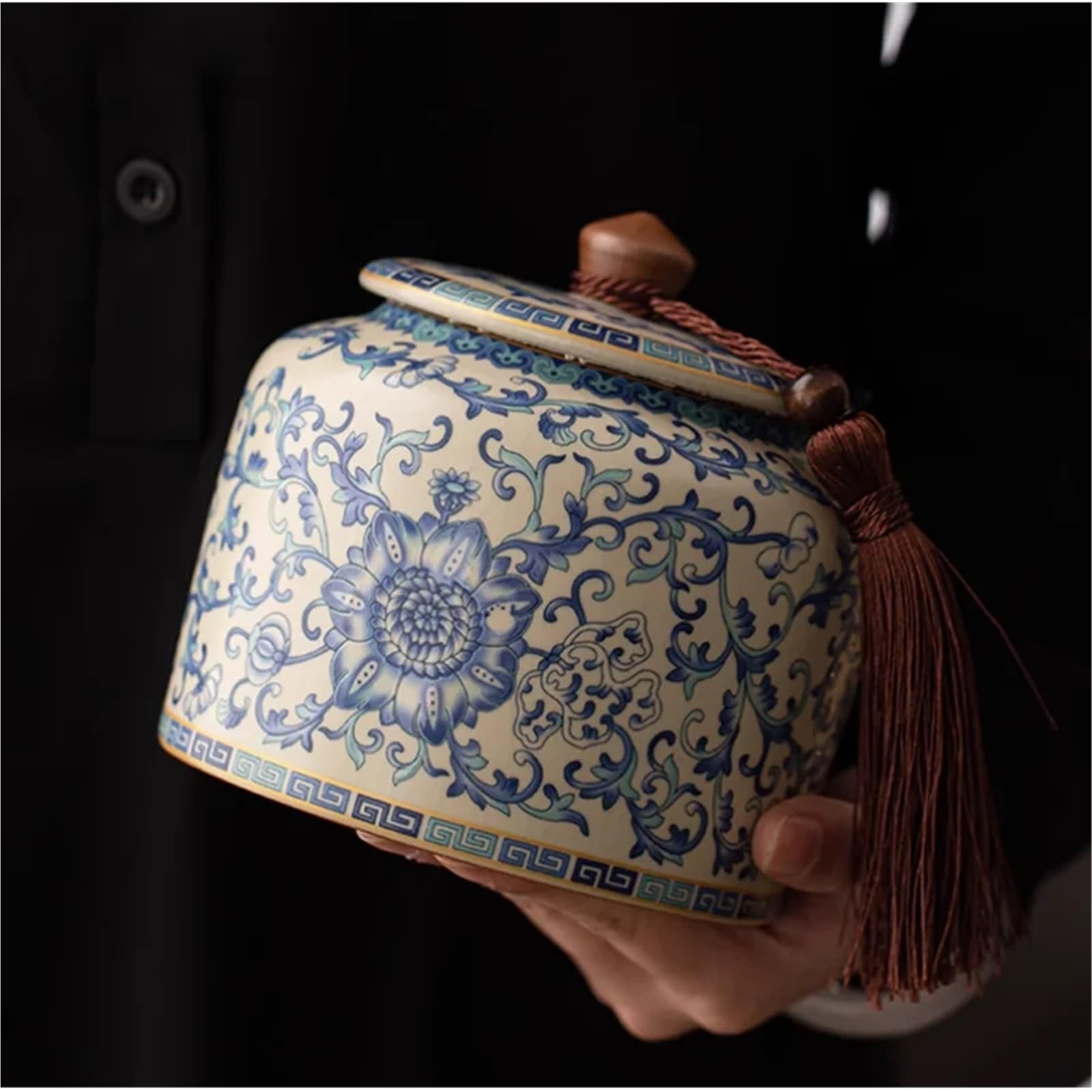 Lata De Té De Cerámica Tarro de hoja té cerámica, porcelana azul y blanca, caramelo, multifuncional, hogar, café, grano, nuez, hierba