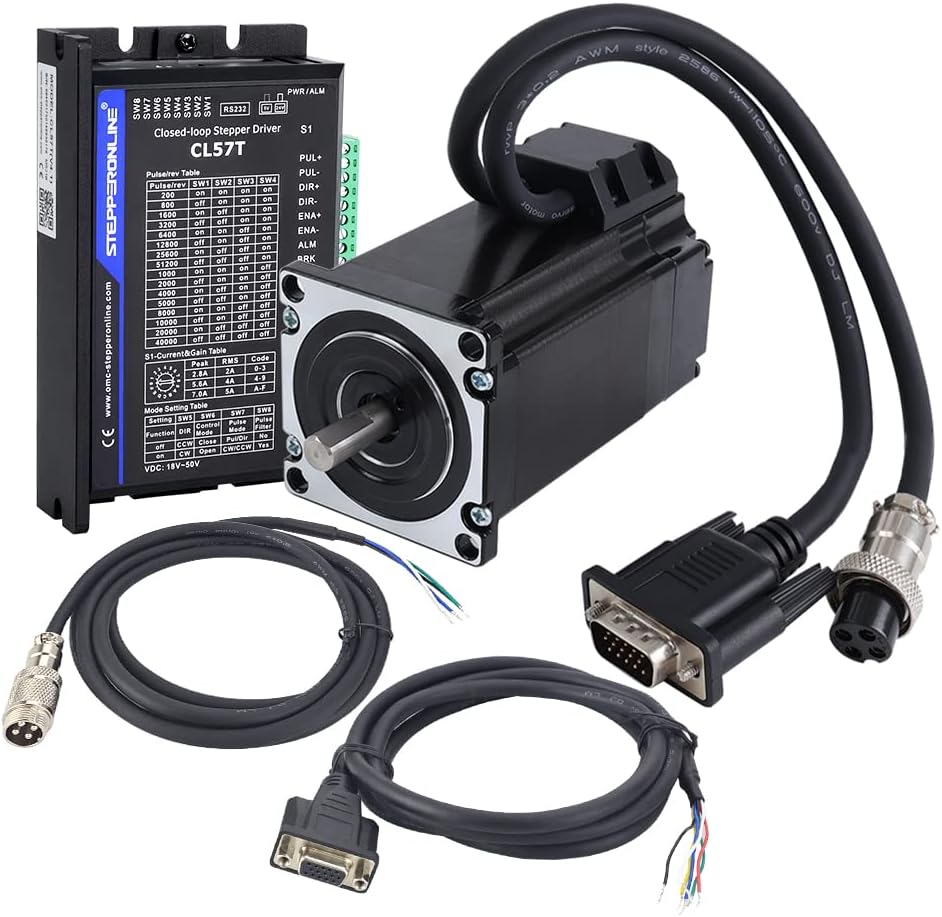 STEPPERONLINE Closed Loop Stepper Motor 1 Axis CNC KIT 2.0 Nm/283.28oz.in Nema 23 Motor & 0-8.0A 24-48VDC Closed Loop Stepper Driver CL57T V4.1