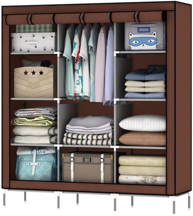 Cloth Wardrobe Clothes Closet, Portable Closet Wardrobe Storage Closet Standing Closet Fabric Cabinet Portable Wardrobe Organizer Storage,Coffee_130x45x170cm