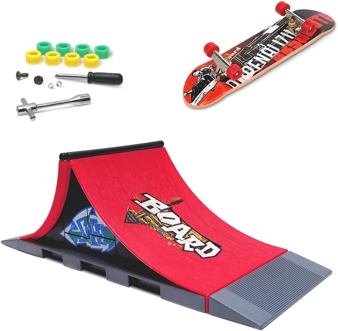 Mini Finger Skateboards Toy, Skateboard Park Ramp Toy Kit, Fingerboard Half Pipe Ultimate Park Training Prop Accessories, Small Size and Easy to Carry, Premium ABS plastic, Eco-friendly and Durable