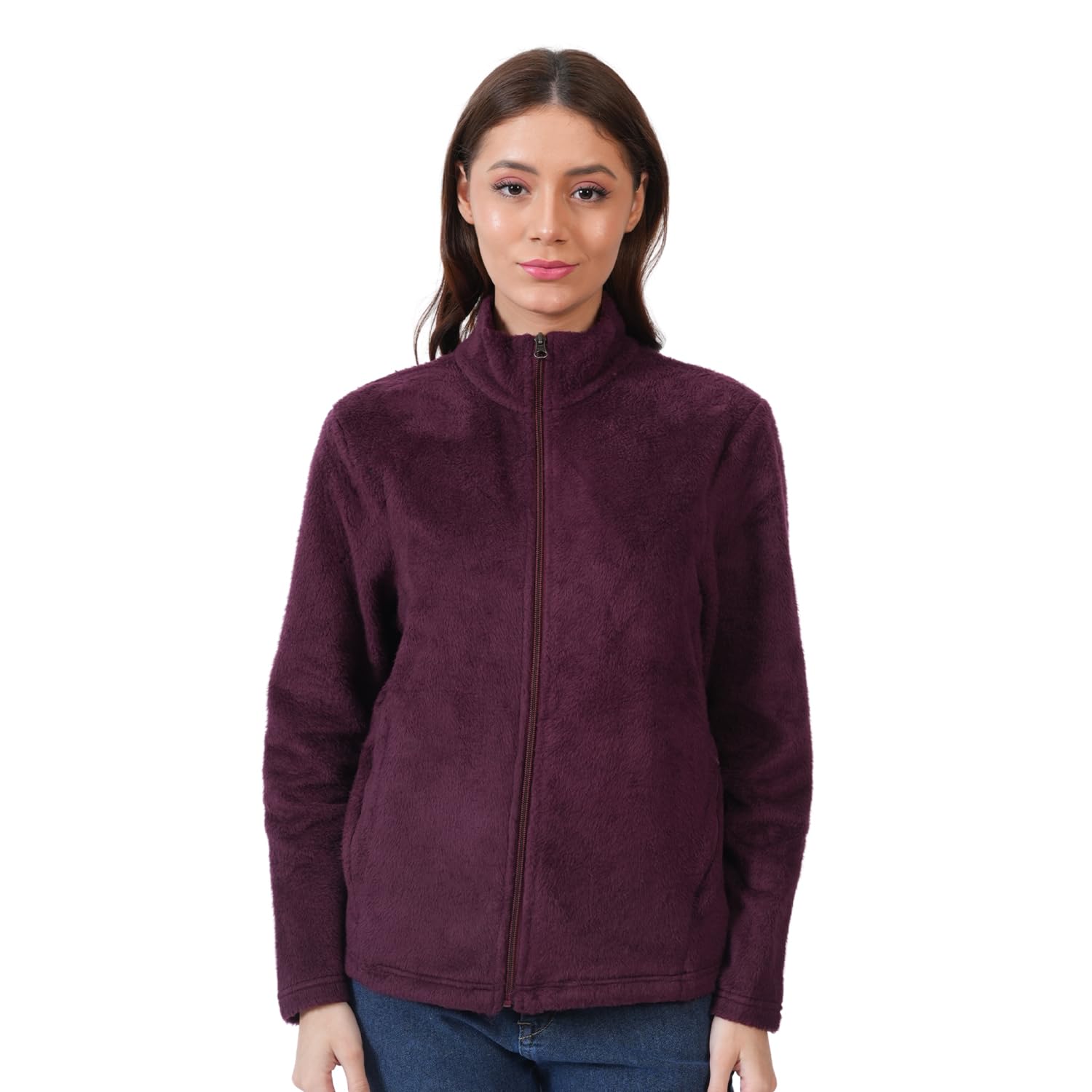Women's Solid Zipper High Neck Sweatshirt | Front Zip, Ribbed Hem, Casual Winter Wear-image-13