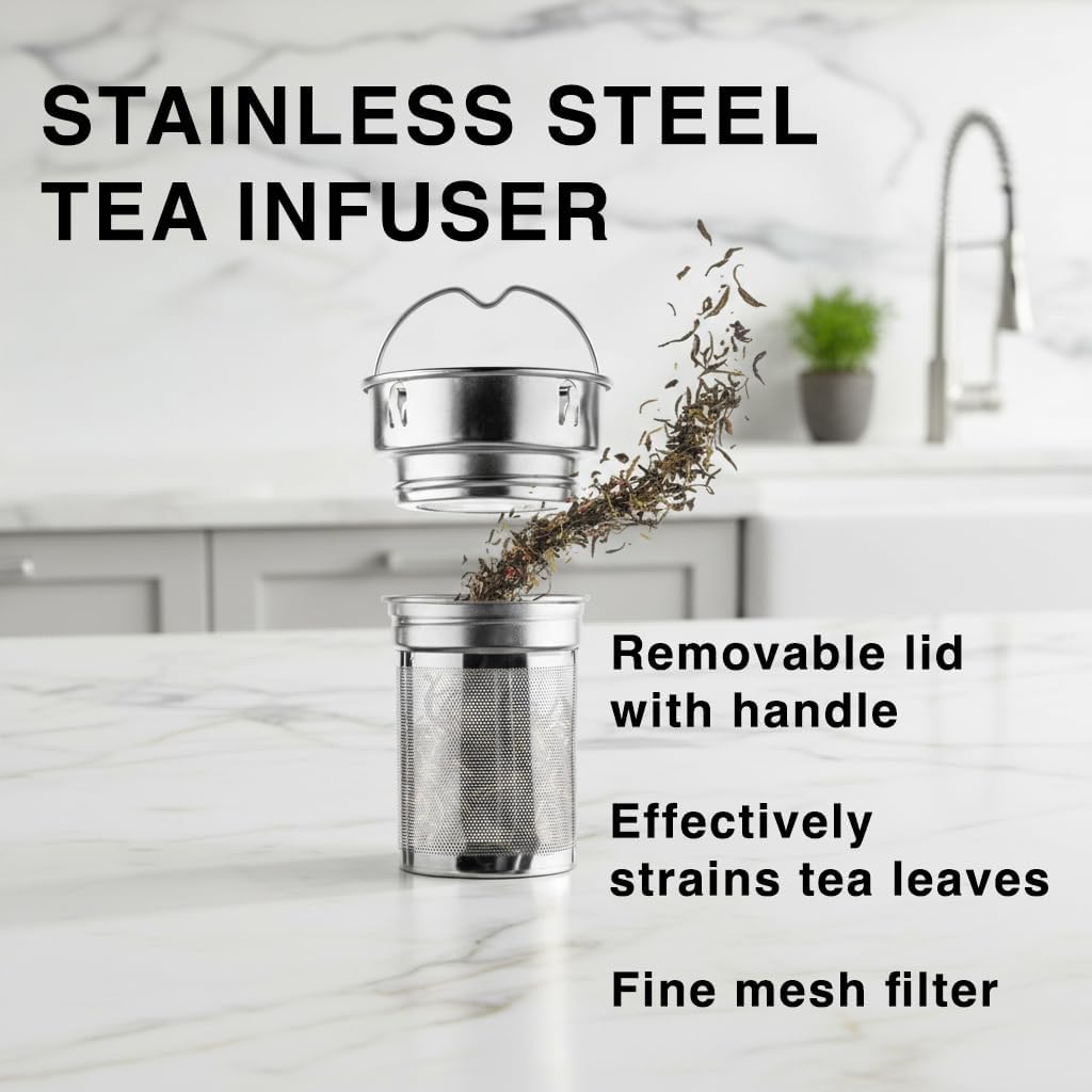 Glass Water Bottles with Stainless Tea Infuser 32oz, BPA-Free, Wide Mouth, Leakproof, Protective Sleeve, Borosilicate Glass for Tea and Fruit Infusions, Durable Travel Companion, Reusable Bottle - Image 6