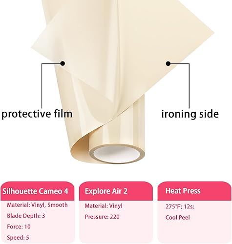 Miniatura 3 de AHIJOY Rollo de vinilo de transferencia de calor color crema de 12 pulgadas x 12 pies, vinilo beige para planchar para camisetas, sombreros, ropa,