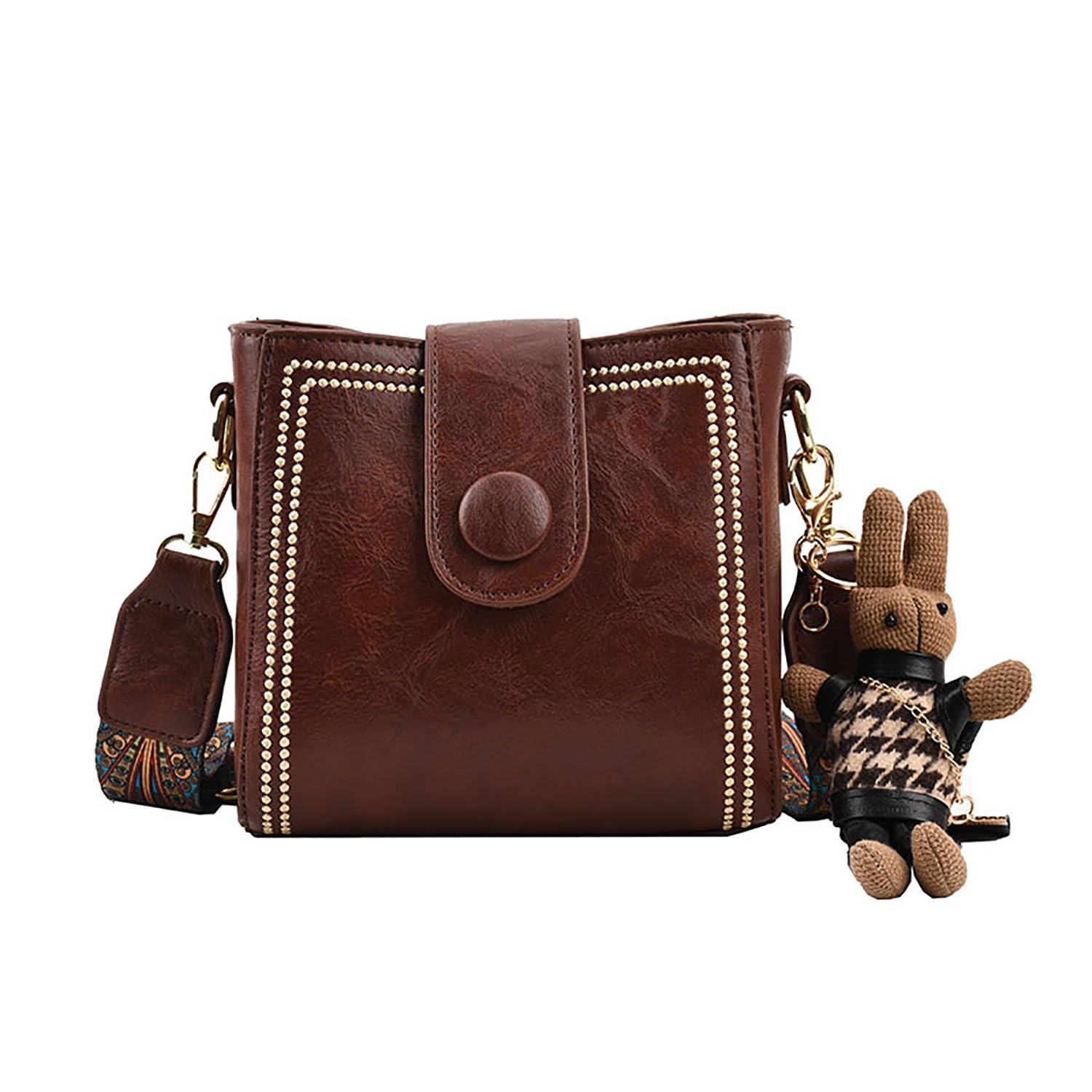 PNZLZIA Vintage Fashion Bag, Women's Retro Small Bucket Bag with Adjustable Shoulder Strap (Coffee, 17cm x 16cm x 10cm) — image 1