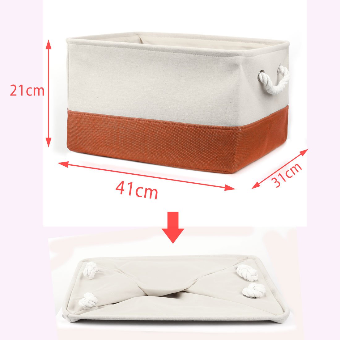 sourcing map Casier de Rangement Tissu Organisateur Armoire Placard Tiroir Panier Caisse Pour Vêtement Livres Poignées Pliable linge Orange 41x31x21cm