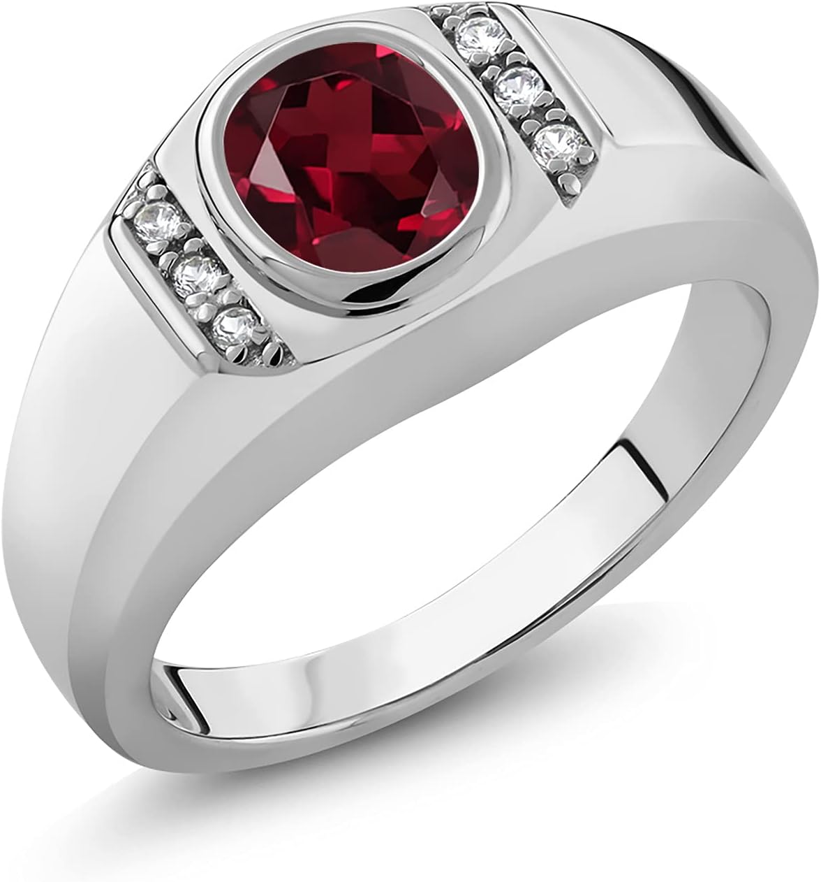 Gem Stone King Oval Ring For Men | Gemstone Birthstone and White Created Sapphire | 925 Sterling Silver | Oval Cut 8X6MM with Round 1.25MM Accents | Sizes 7-13