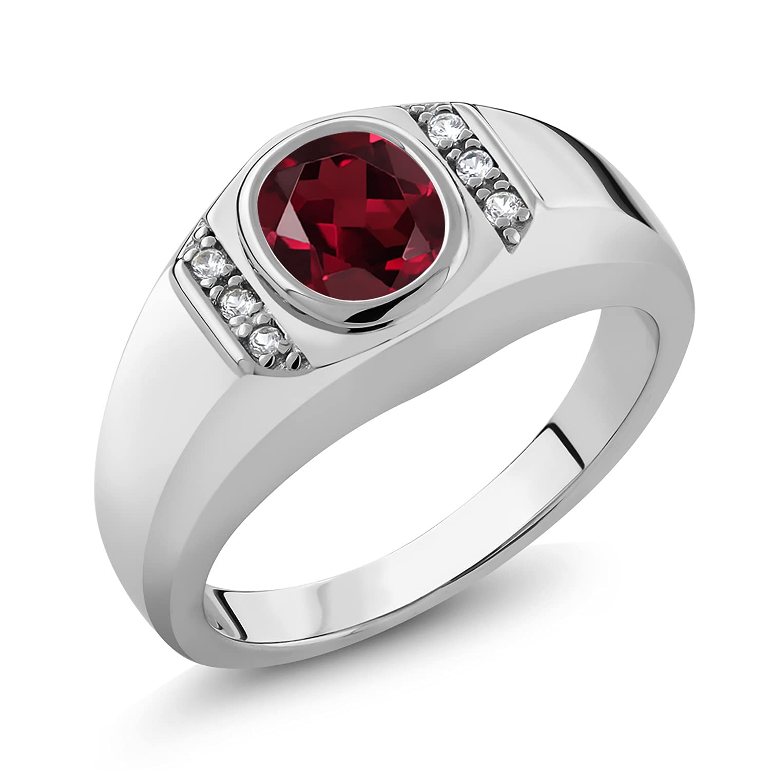 Gem Stone King Oval Ring For Men | Gemstone Birthstone and White Created Sapphire | 925 Sterling Silver | Oval Cut 8X6MM with Round 1.25MM Accents | Sizes 7-13