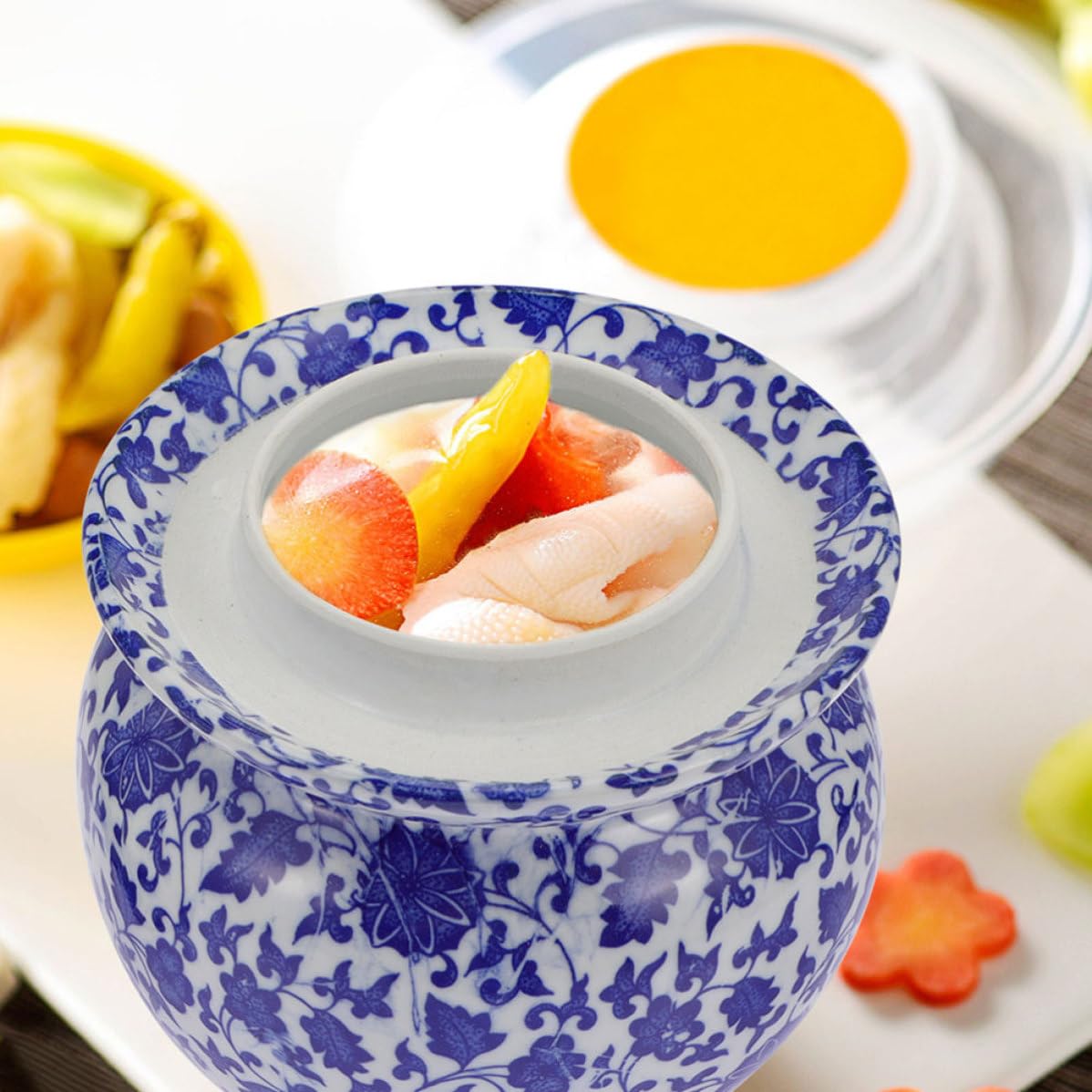 Tarro Recipiente Tradicional para Encurtidos de Cerámica Doble Tapa, Fácil de Limpiar y Almacenar para Conservar Alimentos Cocina