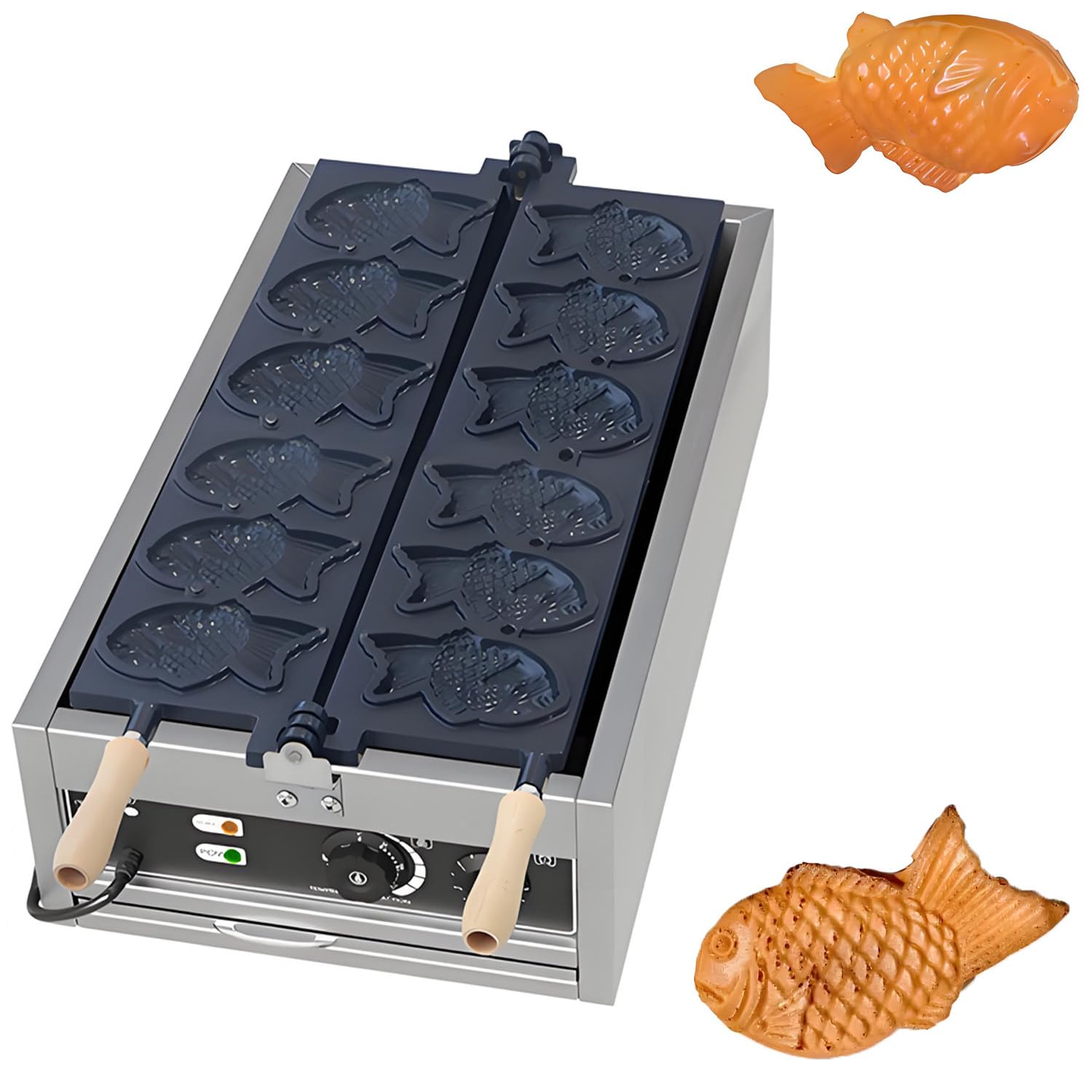 QuinteZhenTially Commercial Electric Taiyaki Machine,Taiyaki Fish Waffle Maker Iron,Double Sided Fish Shape Nonstick Mold,for Ice Cream Parlors Dessert Bars Festivals Events Large