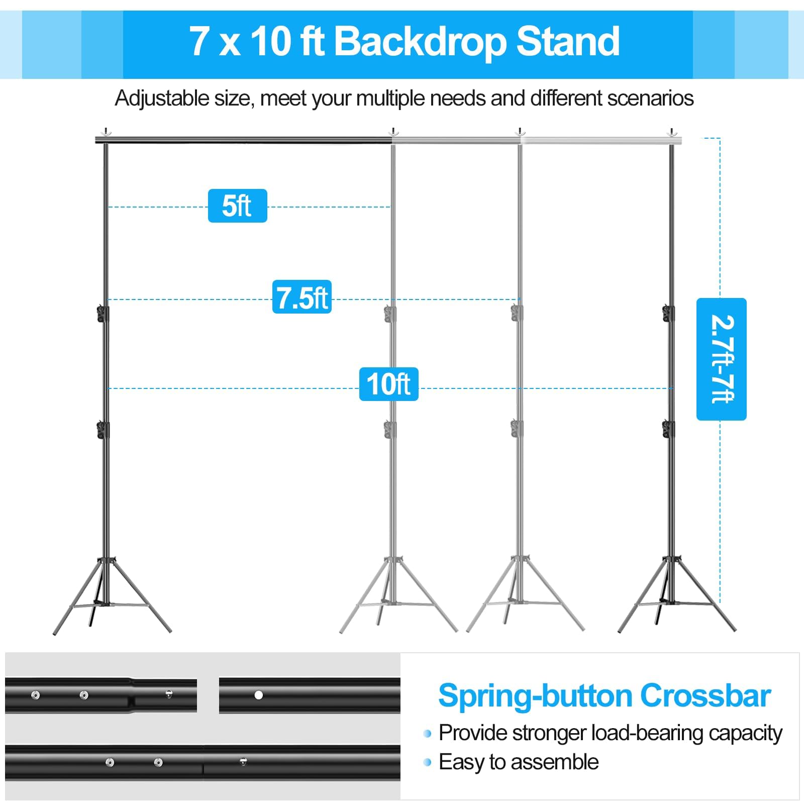 EMART Supporto per sfondo resistente, 3,4 x 2,4 m, supporto regolabile per foto | Fondale con 6 morsetti, supporto posteriore per feste, studio fotografico, matrimonio, compleanno, mostre, fotografia
