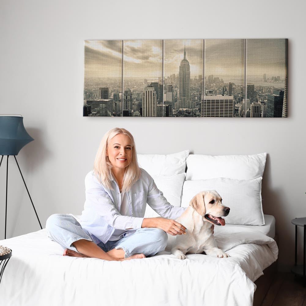 murando Quadro New York 225x90 cm 5 pezzi Stampa su tela XXL Immagini moderni Murale Fotografia Grafica Decorazione da parete Skyline NYC Citta City Manhattan d-B-0081-b-o