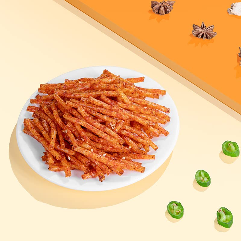 Miniatura 3 de RETBST Spicy Strip - Aperitivo chino picante de gluten pequeño con sabor picante dulce y picante, papas fritas grandes (1 paquete, seda picante