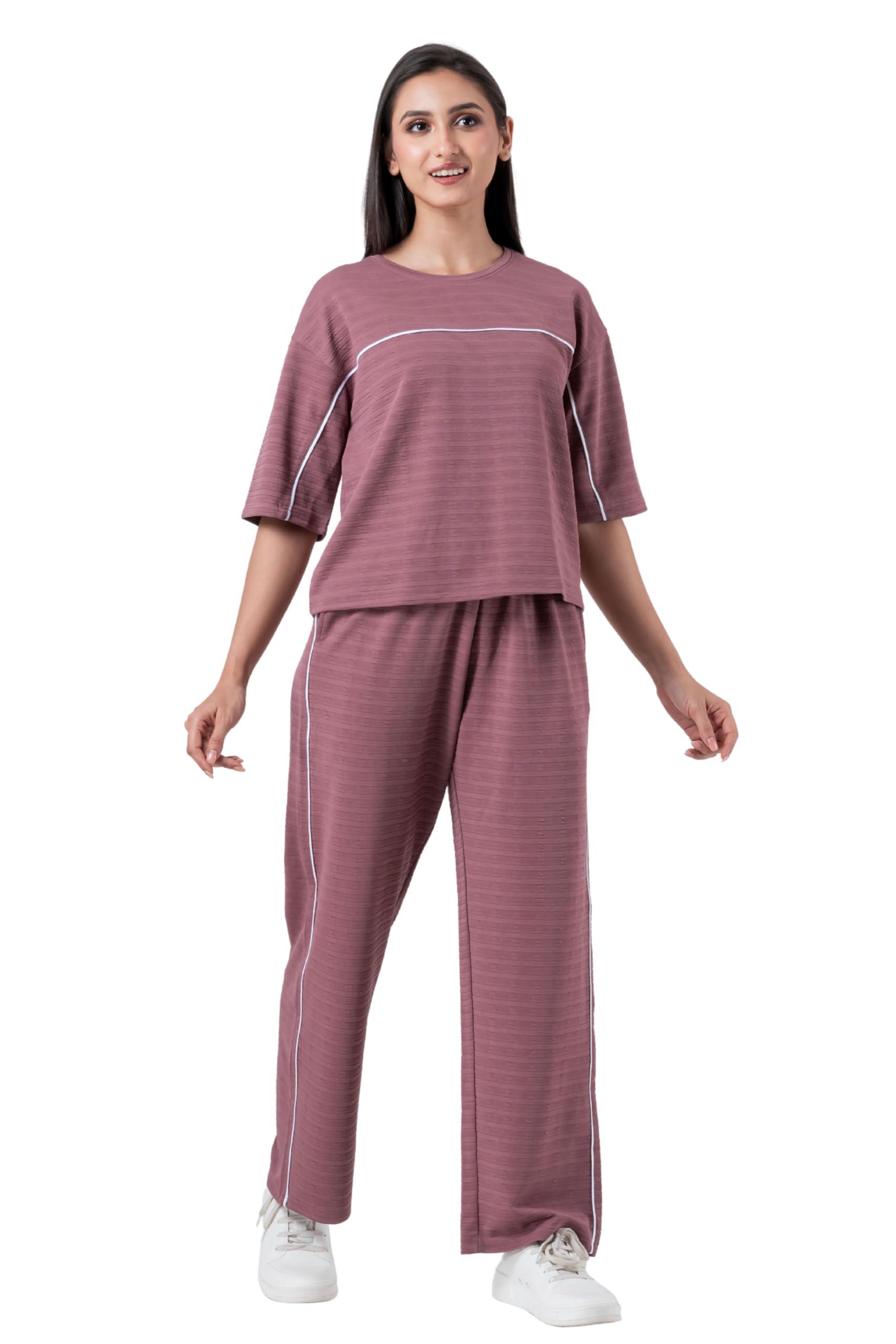 Women Co-ord Night Suit Set | Round Neck Half Sleeve Top & Pant | Solid Polyester Pajama Set for Women | Loungewear & Sleepwear-image-32