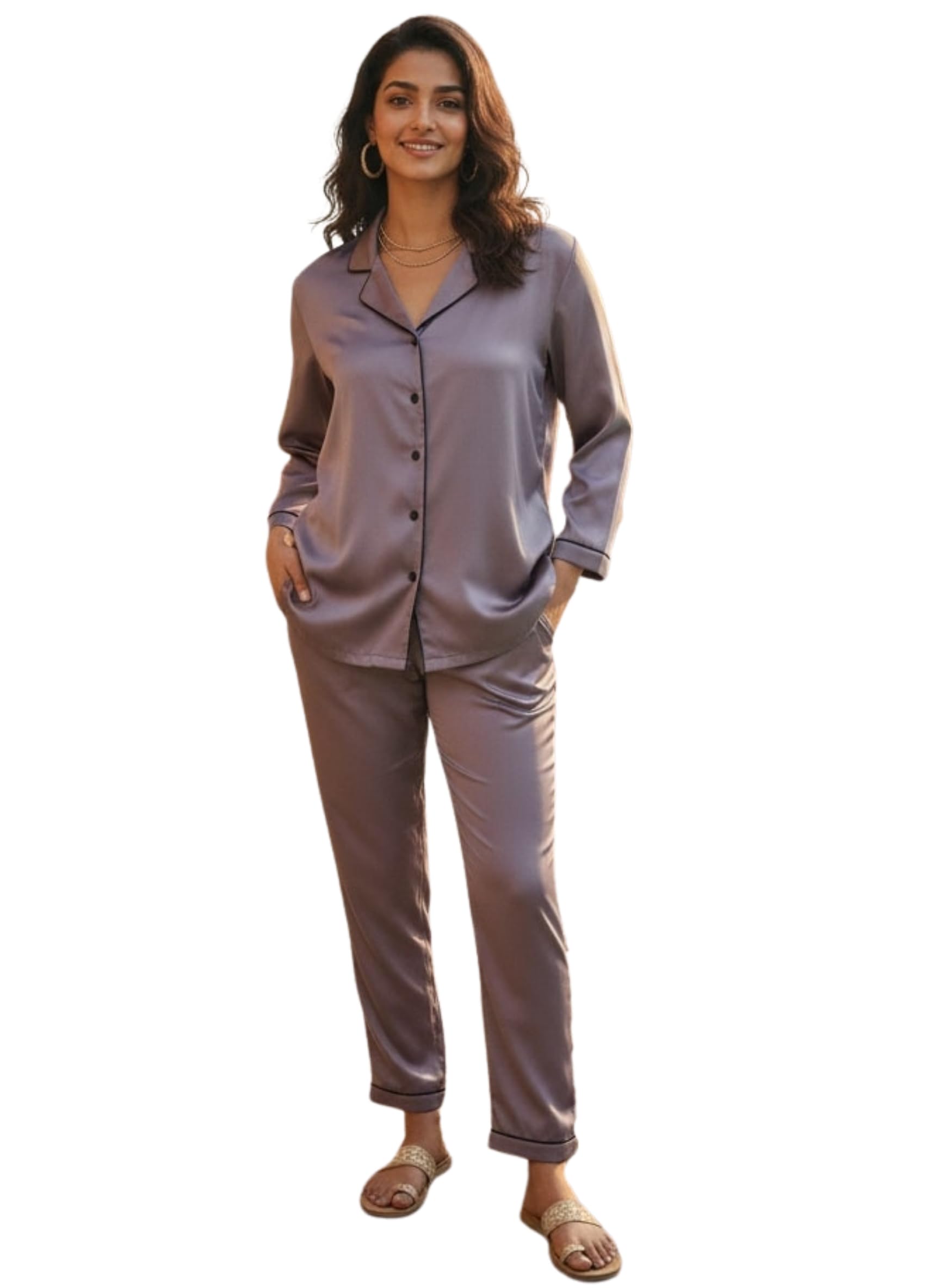 Women Satin Solid Night Suit Set | Premium Soft Satin Nightwear Pajama Set | Stylish Comfortable Sleepwear for Ladies | Elegant Lounge Wear Night Dress-image-39