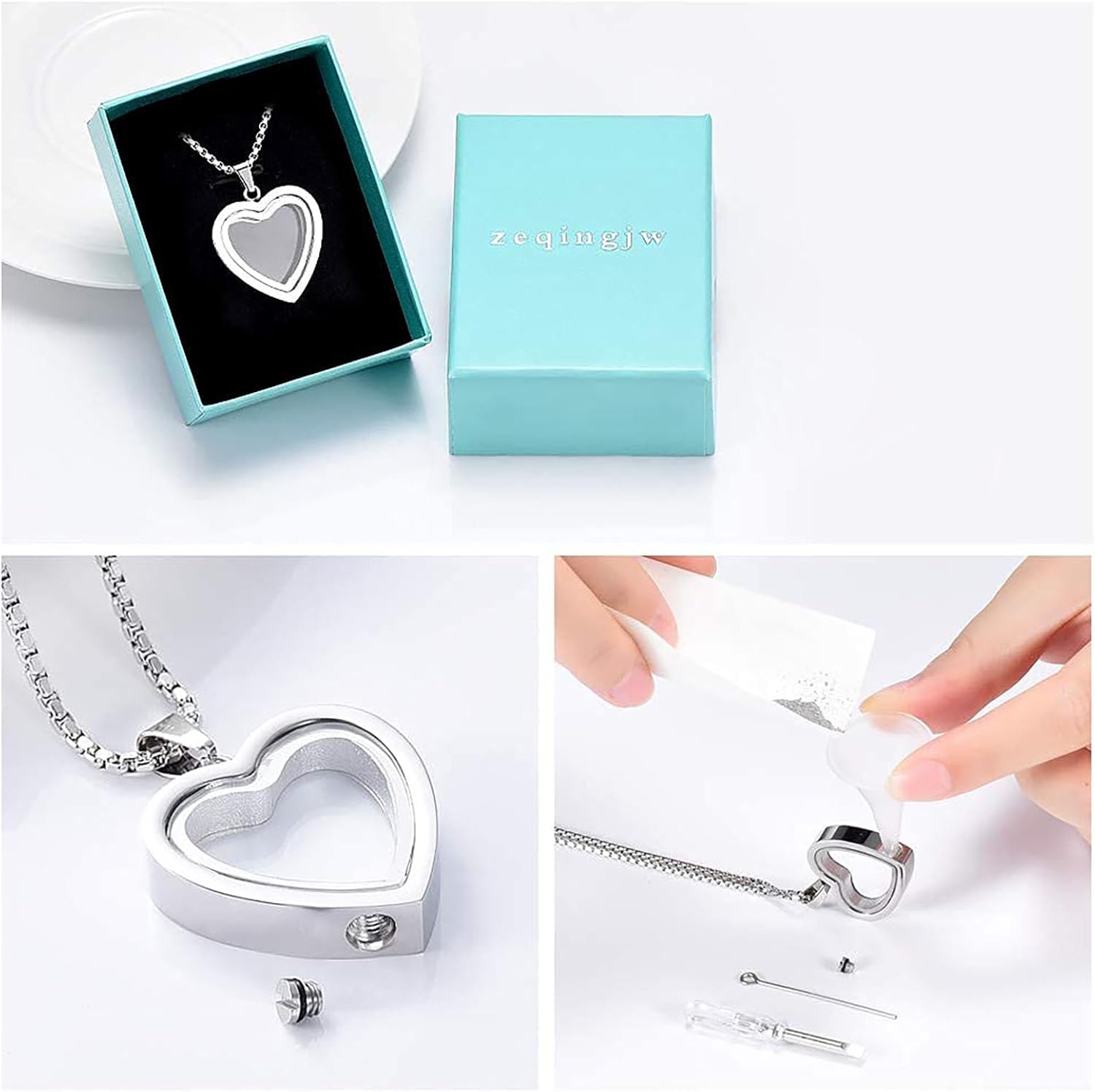 zeqingjw Glass Cremation Jewelry Necklace for Ashes Heart Memorial Lockets for Ashes Stainless Steel Keepsake Urn Ashes Pendants - Image 5
