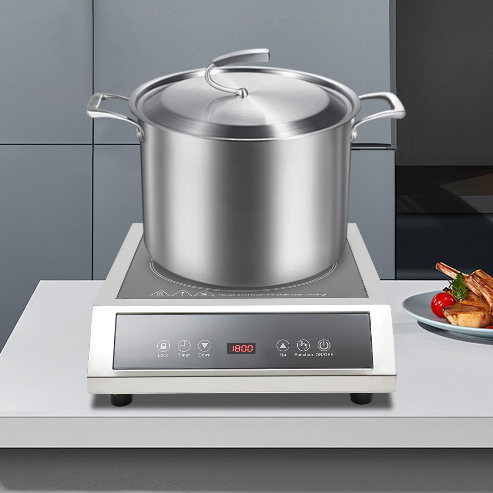 Induktionskochfeld 3500W 35x28cm Edelstahlgehäuse Ceranplatte Touch-Display 11 Temperaturstufen Timer Kindersicherung