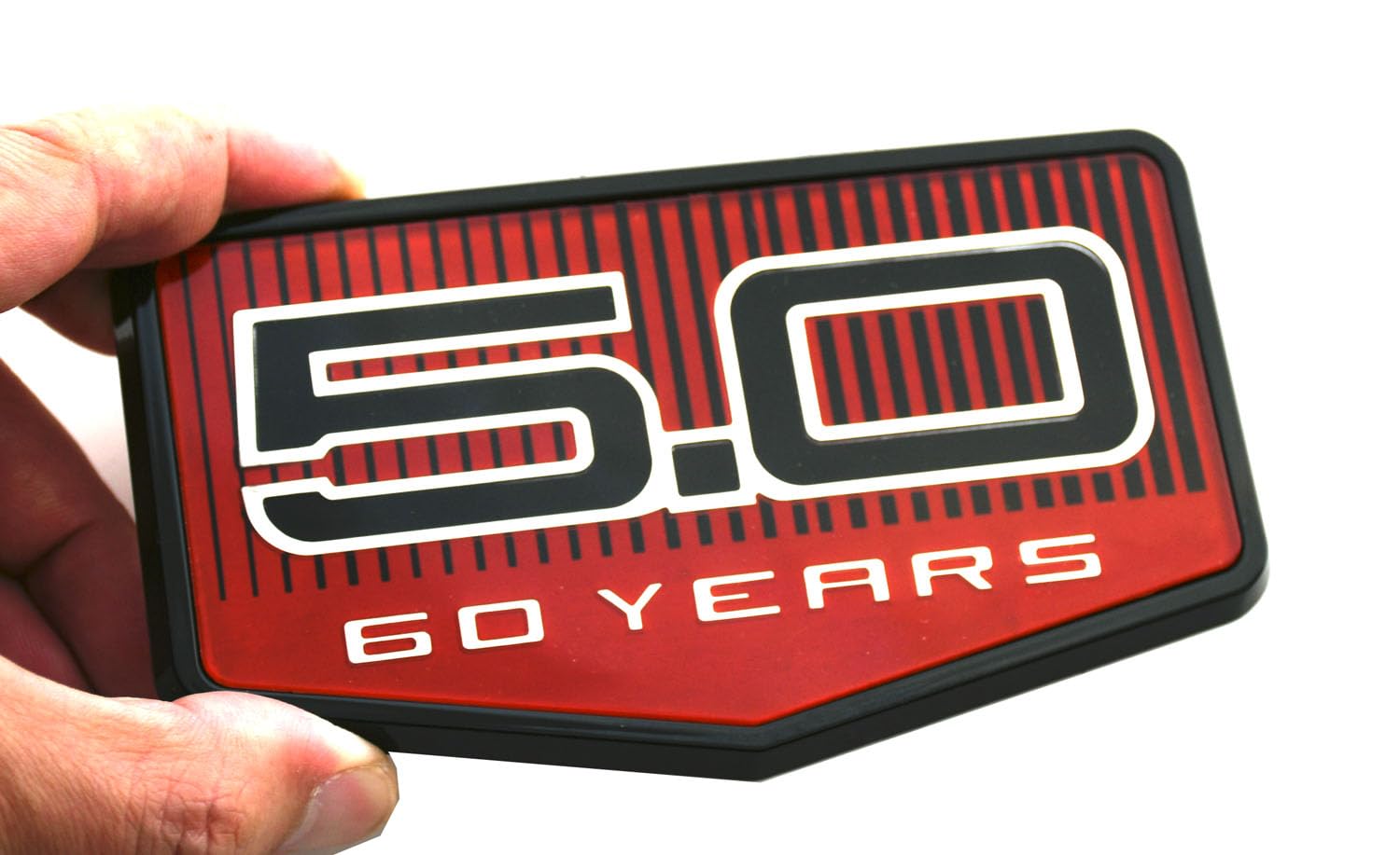 1pc Rear Deck Lid 5.0 Emblems Tailgate 3D Badge Replacement for 2025 Mustang GT OEM SR3Z-634252 60th Anniversary 60 Years (Black Red)