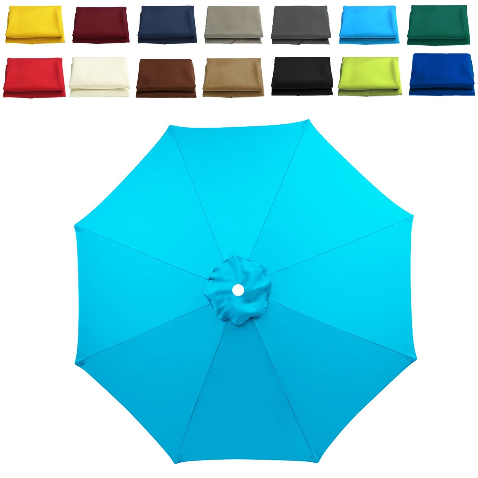 WOGTITYI Garden Parasol Replacement Cloth Replacement Parasol Canopy 6.5ft 8.8ft 9.8ft 6Ribs/8Ribs Anti-UV Polyester Fabric, Waterproof(Thickness:Light blue,Size:9ft-8Arms)