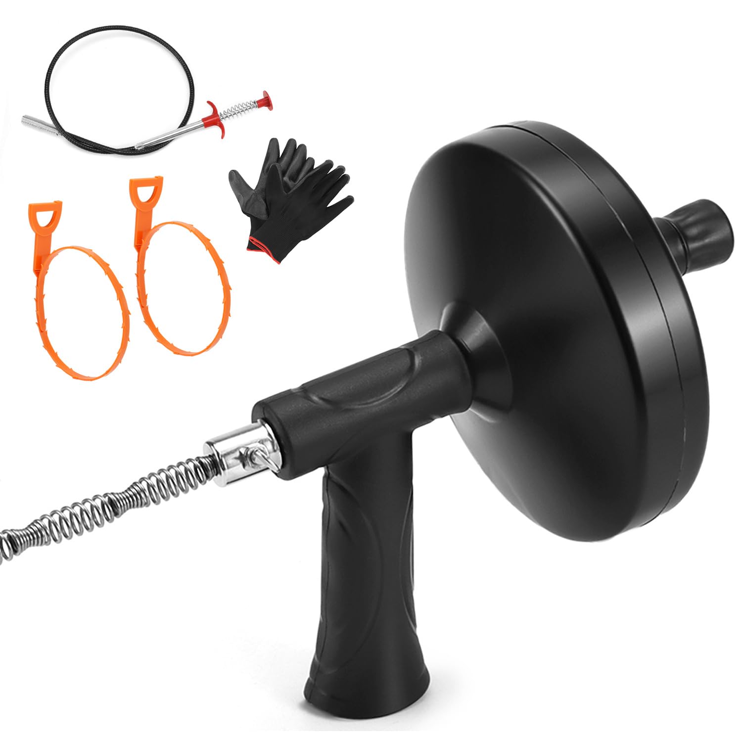 QWORK® Spirala do czyszczenia rur 7,6 m ze stalowym środkiem do usuwania zatykania (90 cm) i narzędziem wielofunkcyjnym (52 cm) – elastyczny środek do czyszczenia odpływów do łazienki i kuchni