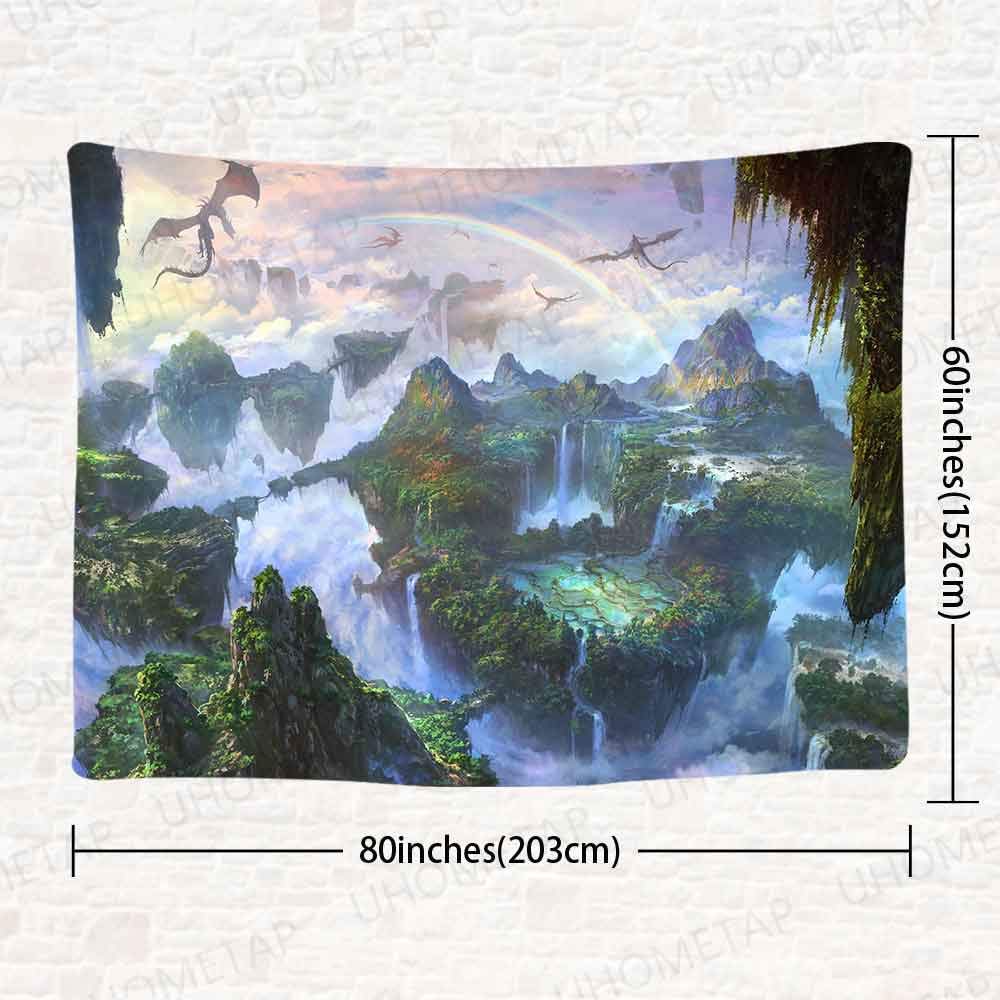 UHOMETAP Fantasy World Forest Tapestry Fairy Tale World Landscape Flying Dragon Tapestries,Wall Blanket Wall Art for Home Living Room Dorm Decor 80X60 Inches GTDSUH291