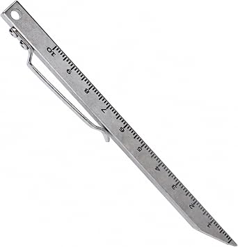 Pry Bar, Mini Pry Bar, EDC Pry Bar, Long Titanium Pocket Pry Bar with Stainless Steel Pocket Clip, Indexing Pry Bar with Built-In Ruler