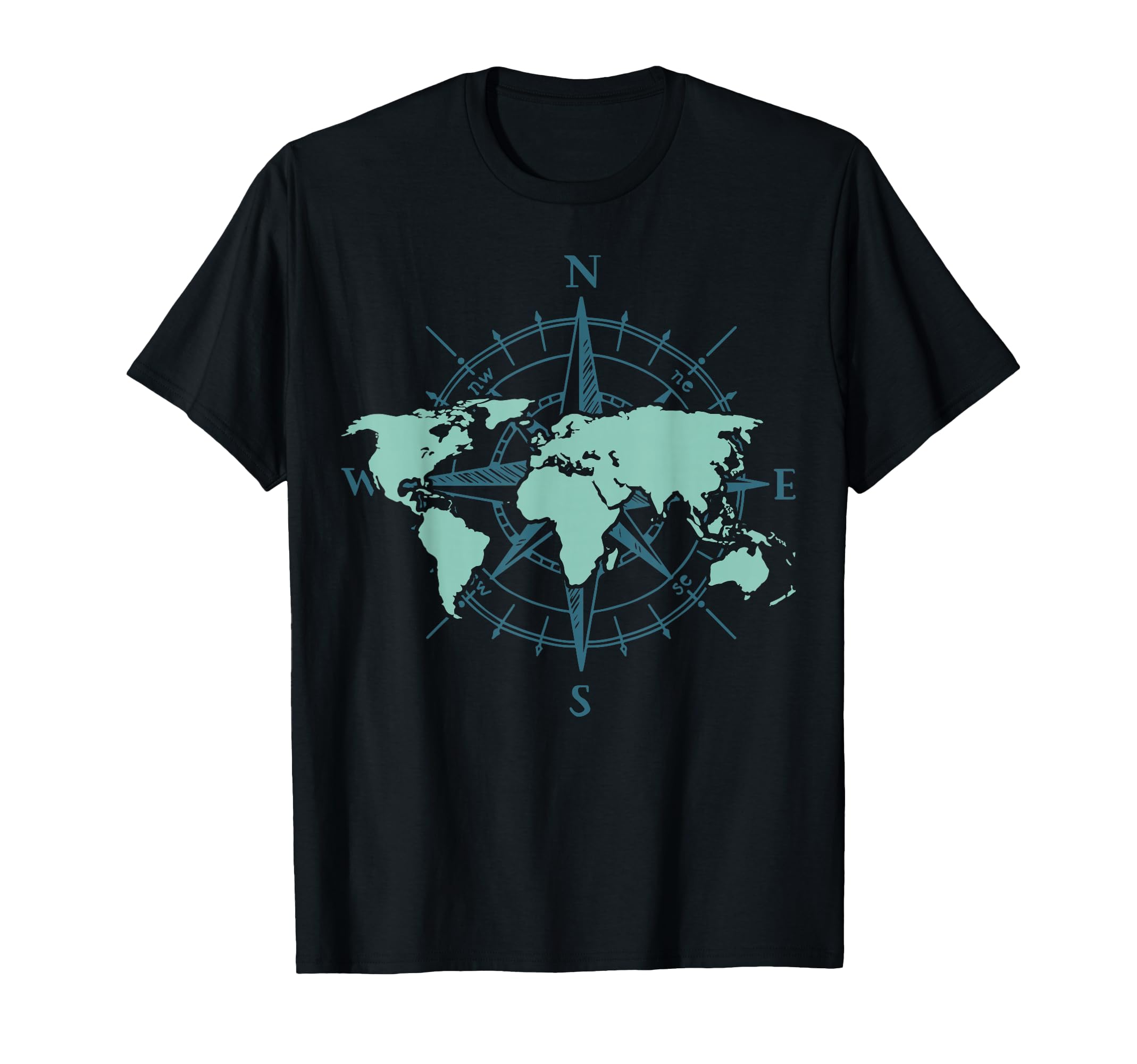 Cartography Traveler Travelling Compass World Map T-Shirt Small