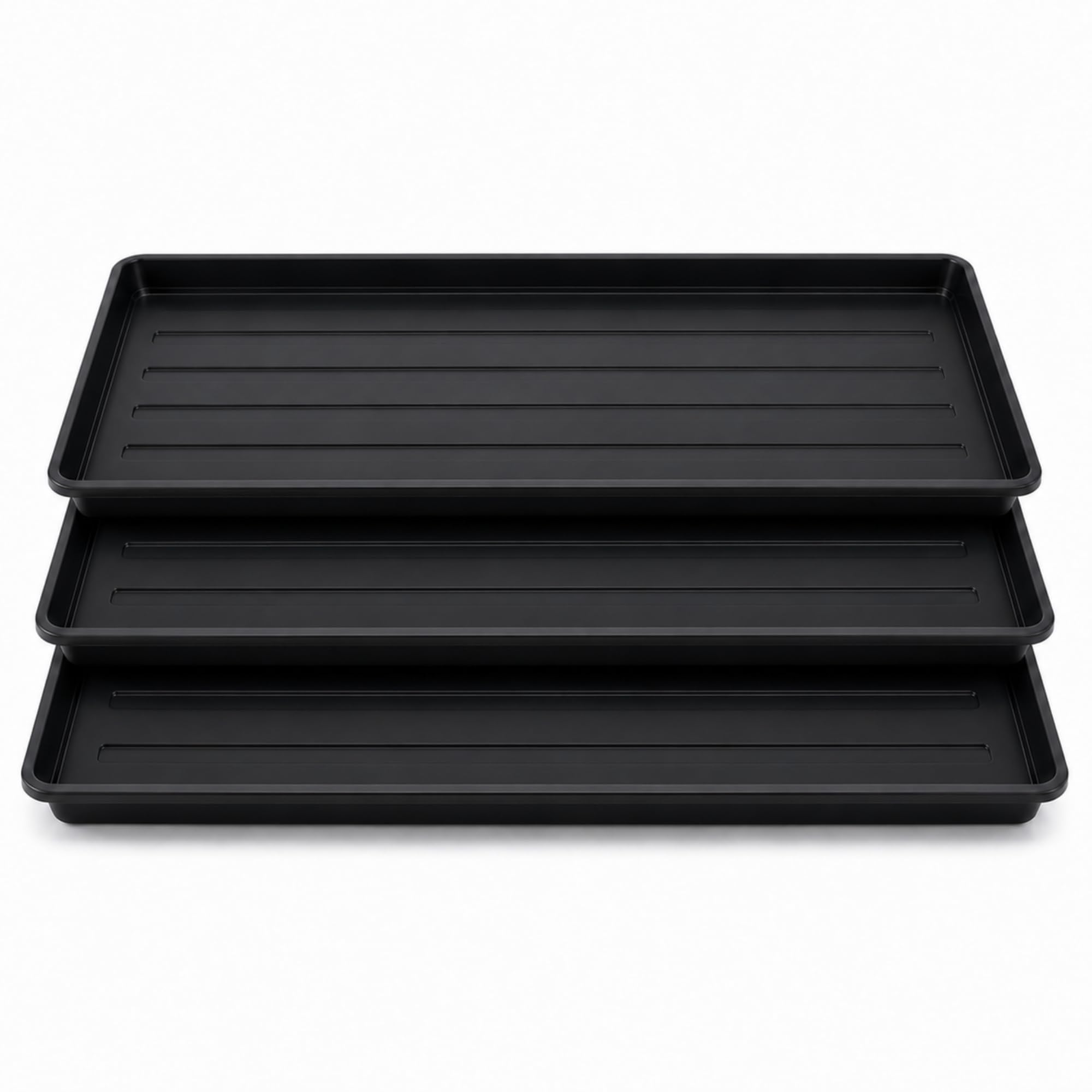 W-Direct Grow Bag Tray 100cm (Black | 3 Pack) – Heavy Duty Plant Growbag Tray with Drainage Channels, Reusable Garden Tray for Greenhouse Pots & Vegetables