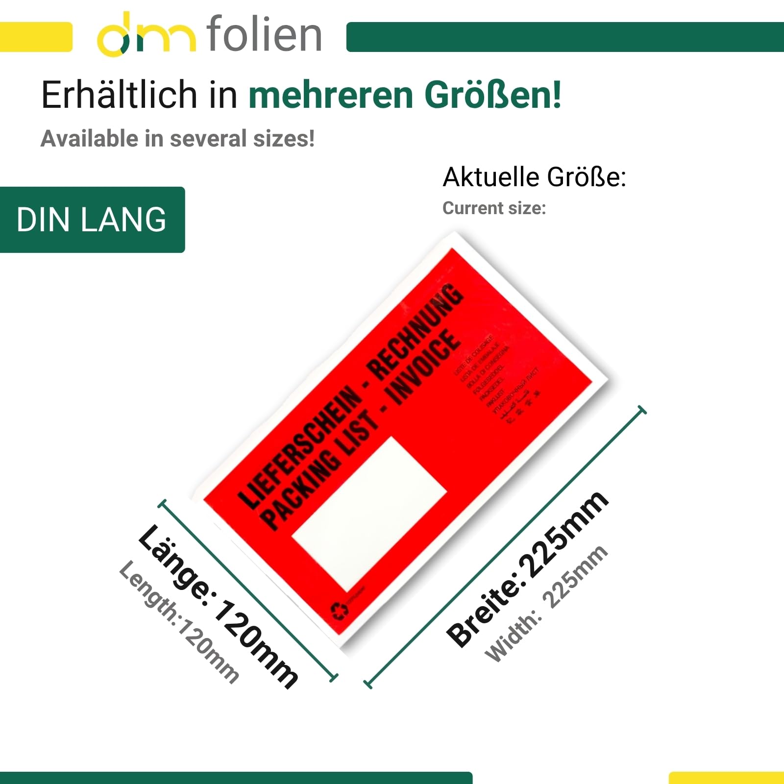 dm-folien Lieferscheintaschen DIN LANG I 1000 Stck I Selbstklebende  Versandtaschen mit Aufdruck I Rote Versandunterlagen fr Lieferscheine & ...